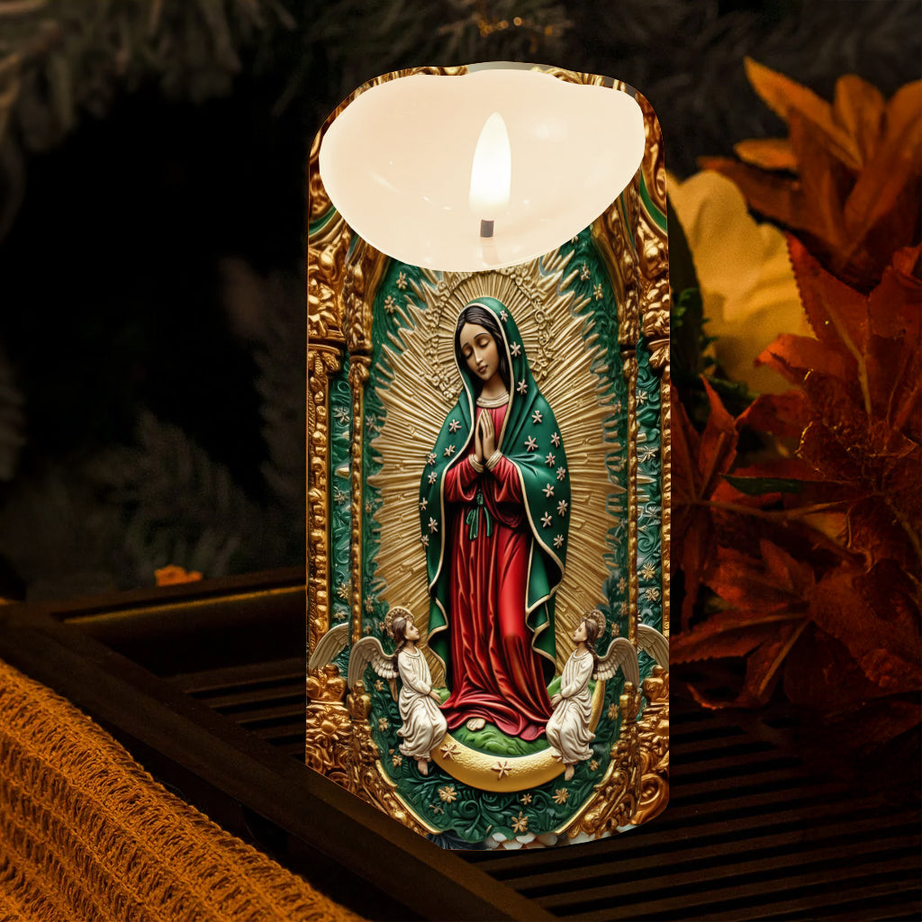 Blessed Virgin Mary Relief Candle - Personalized Christian Flameless Candle