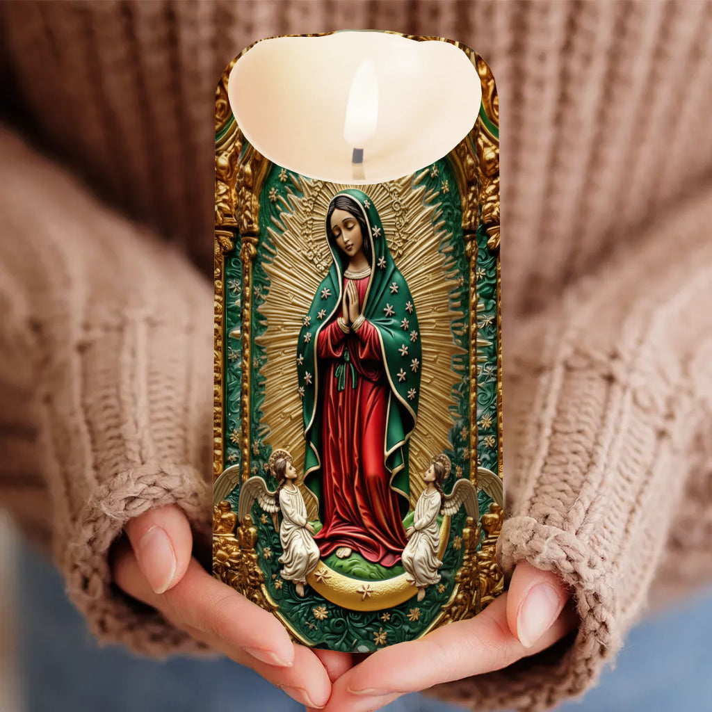 Blessed Virgin Mary Relief Candle - Personalized Christian Flameless Candle