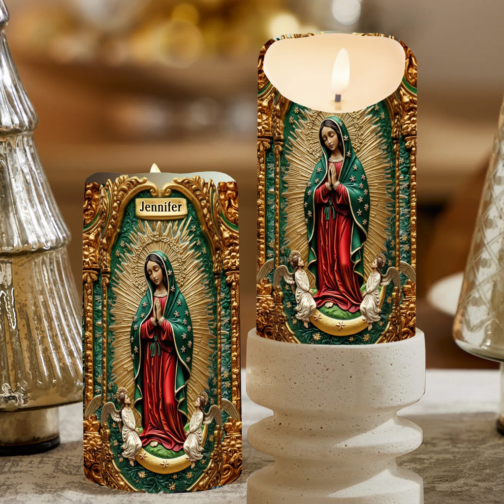 Blessed Virgin Mary Relief Candle - Personalized Christian Flameless Candle