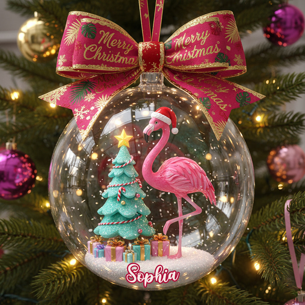 Merry Christmas - Personalized Flamingo Ornament