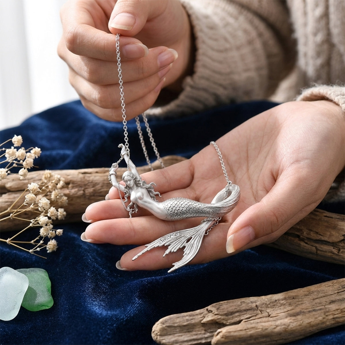 Soul Of A Mermaid - Personalized Mermaid Shaped Metal Pendant Necklace