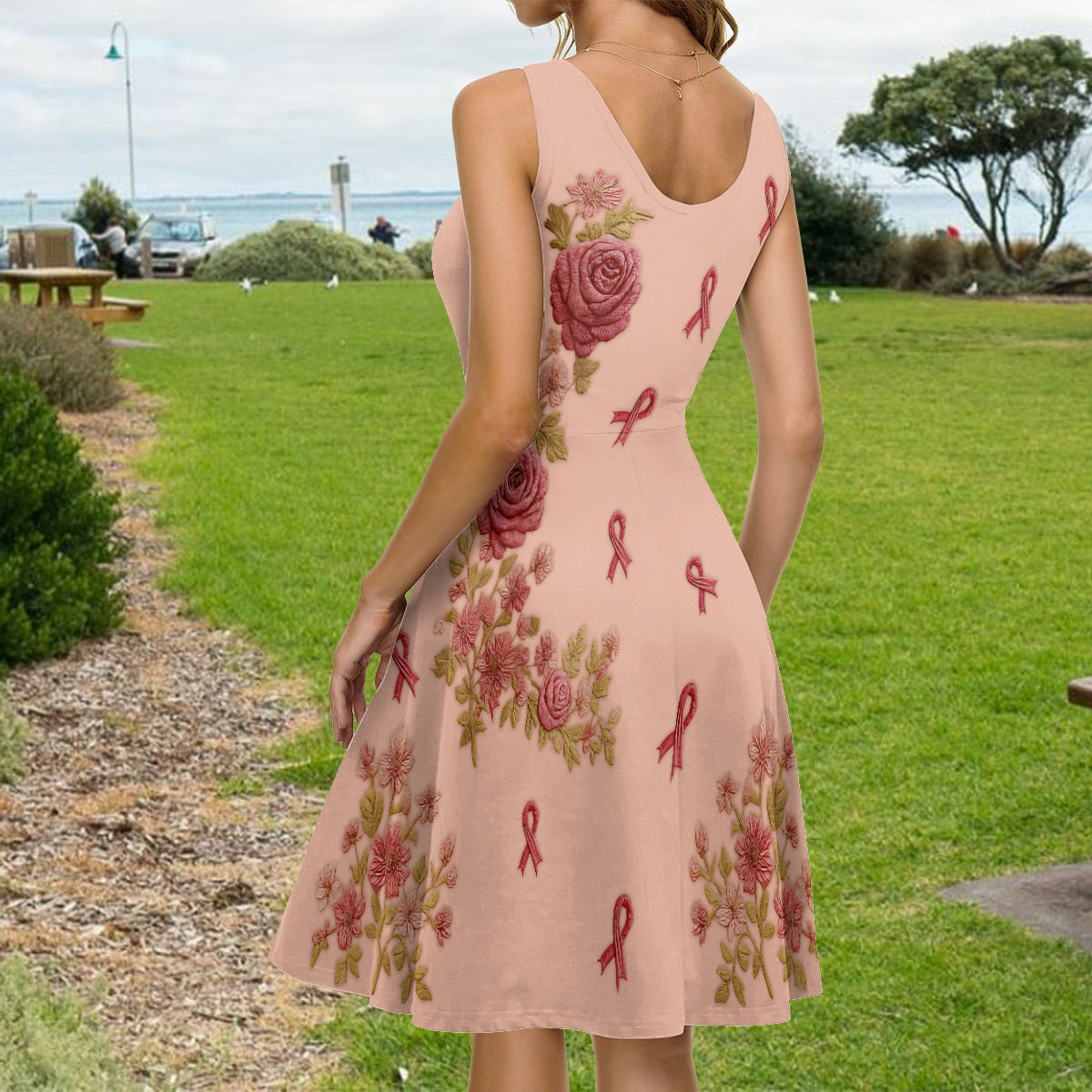 Breast Cancer Awareness - Personalized Breast Cancer Awareness Sleeveless Dress