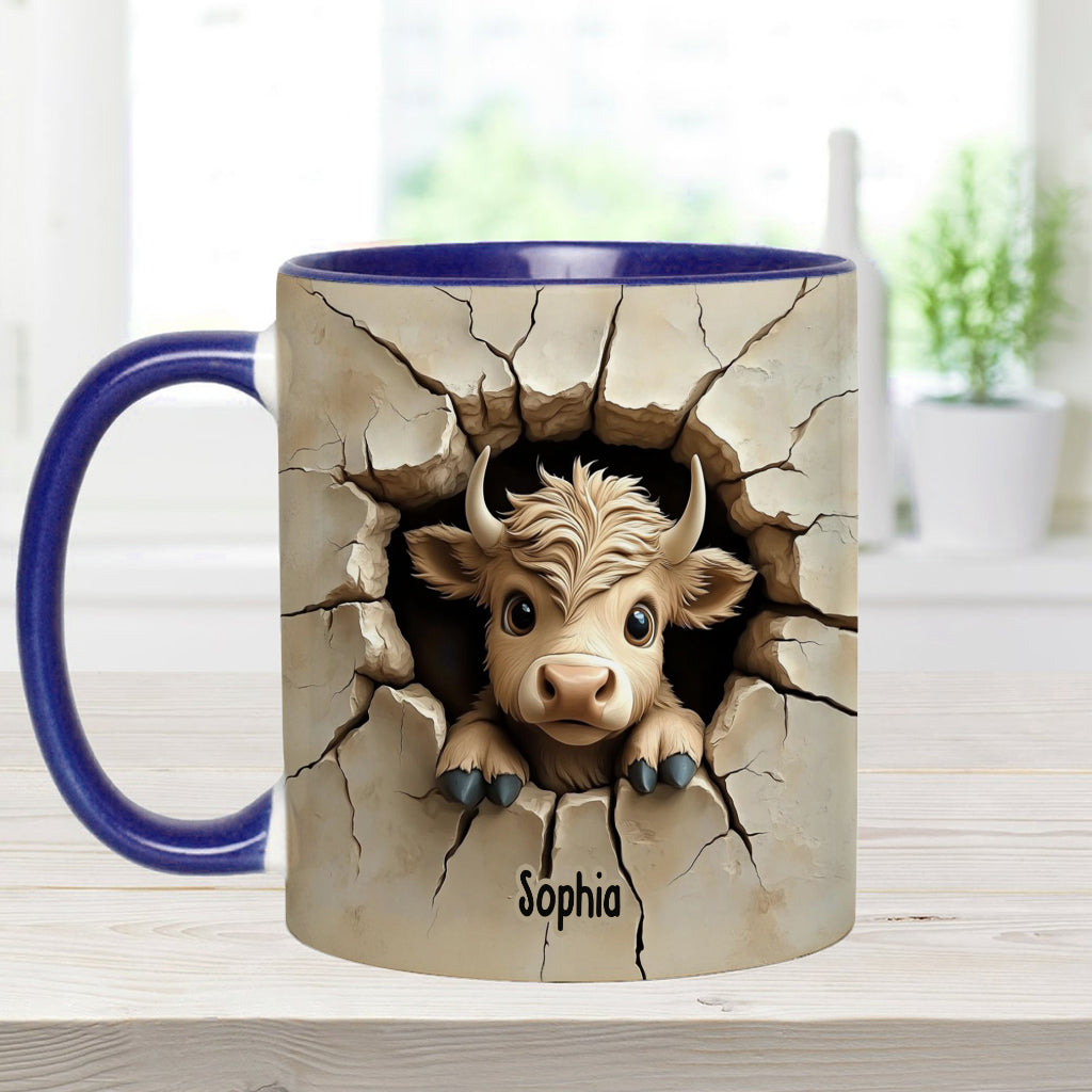 Cute Highland Cow Peeking - Personalized Highland Cow Accent Mug