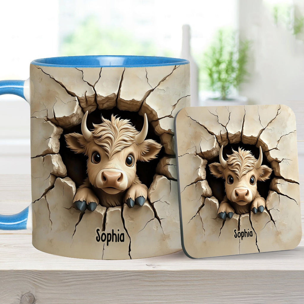 Cute Highland Cow Peeking - Personalized Highland Cow Accent Mug