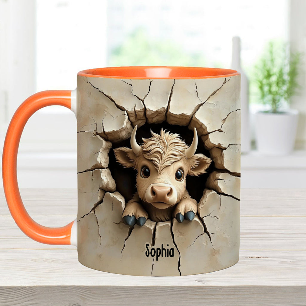 Cute Highland Cow Peeking - Personalized Highland Cow Accent Mug