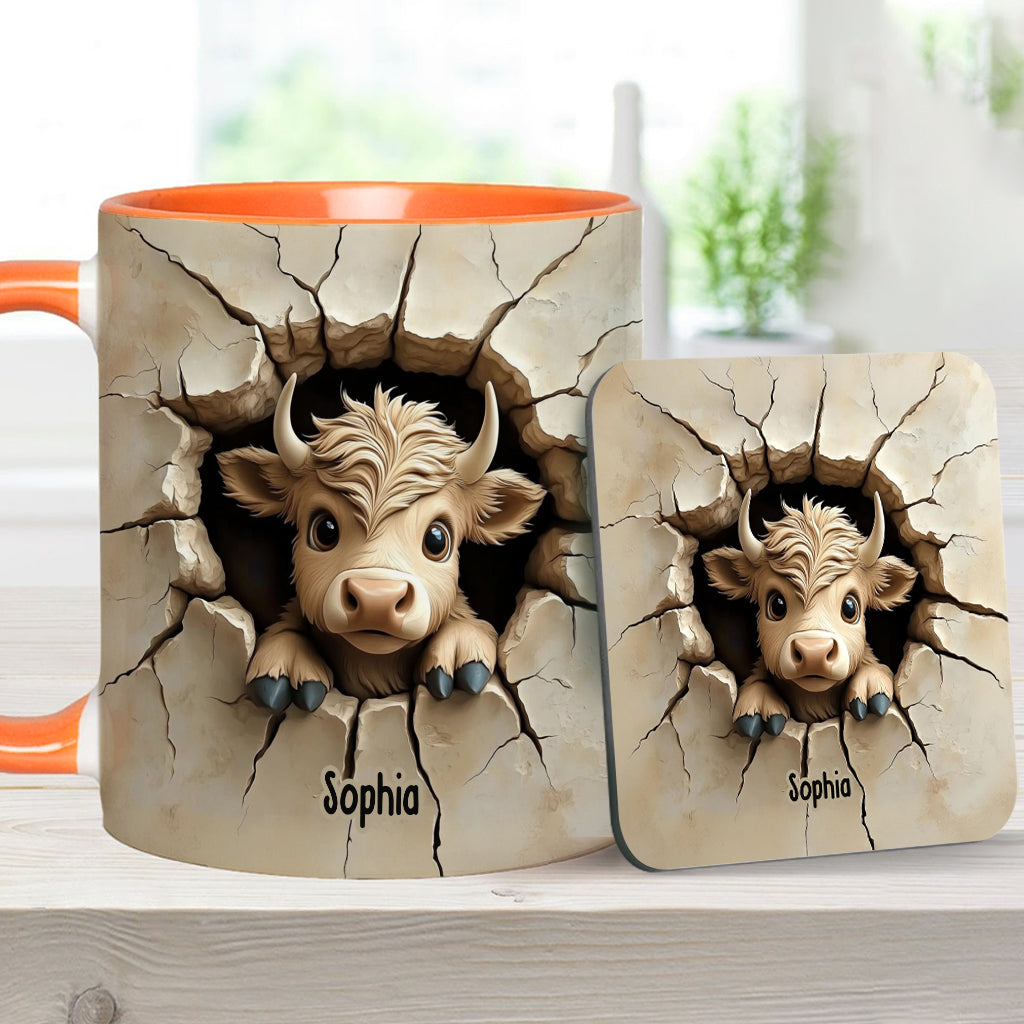 Cute Highland Cow Peeking - Personalized Highland Cow Accent Mug