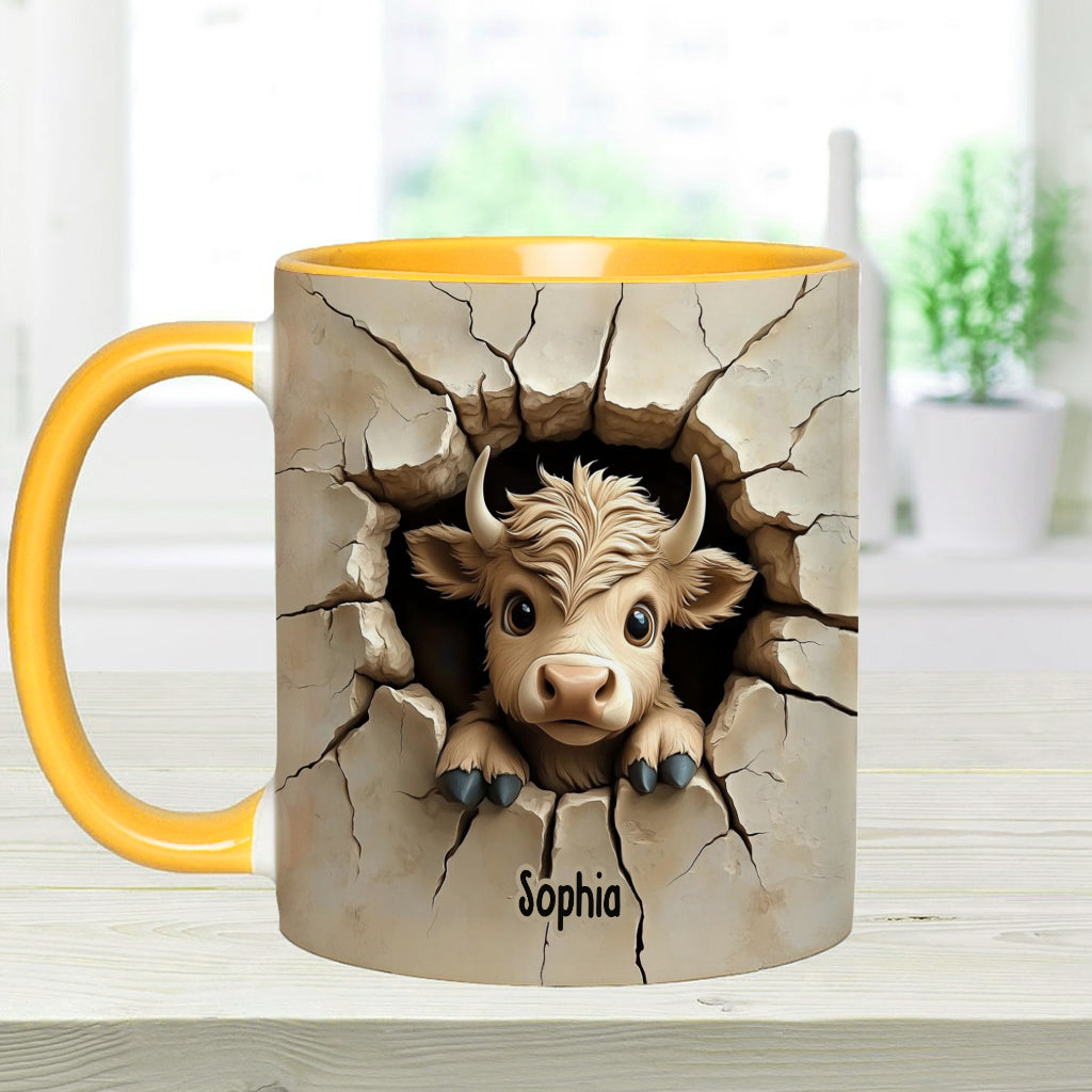 Cute Highland Cow Peeking - Personalized Highland Cow Accent Mug