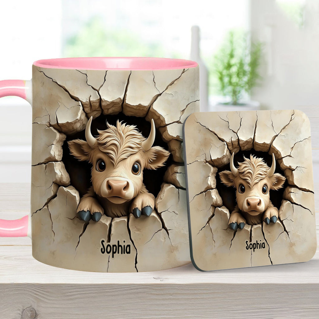 Cute Highland Cow Peeking - Personalized Highland Cow Accent Mug