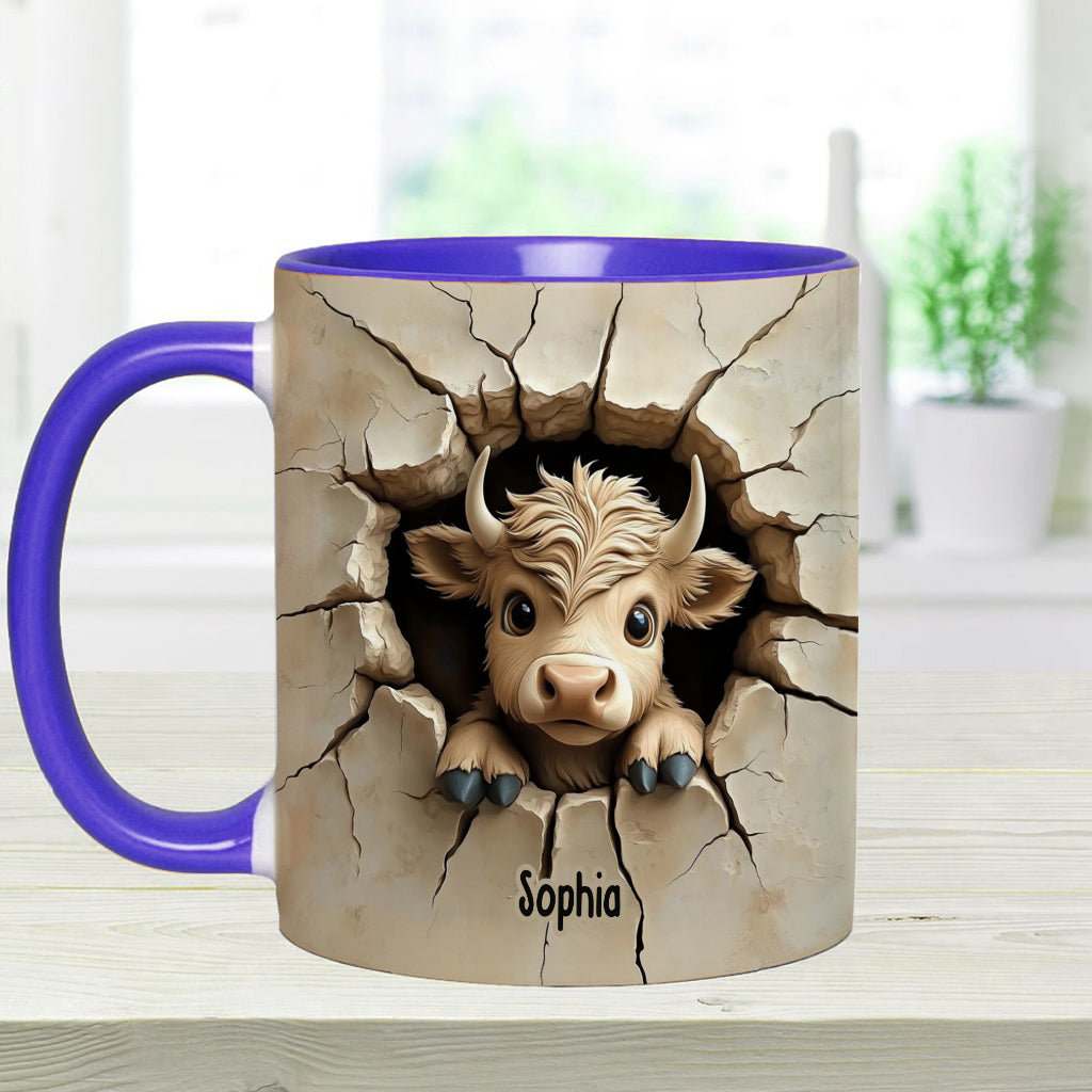 Cute Highland Cow Peeking - Personalized Highland Cow Accent Mug