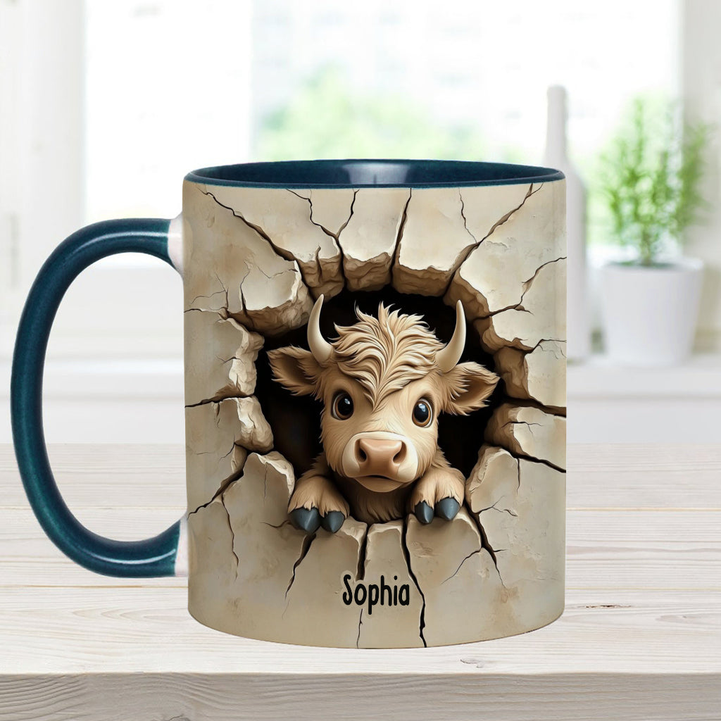 Cute Highland Cow Peeking - Personalized Highland Cow Accent Mug