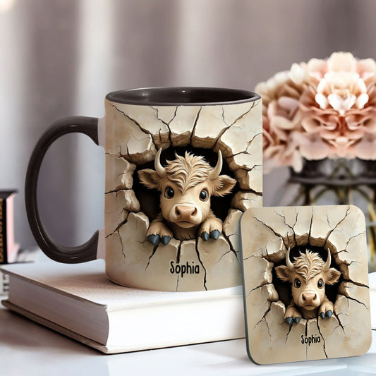 Cute Highland Cow Peeking - Personalized Highland Cow Accent Mug