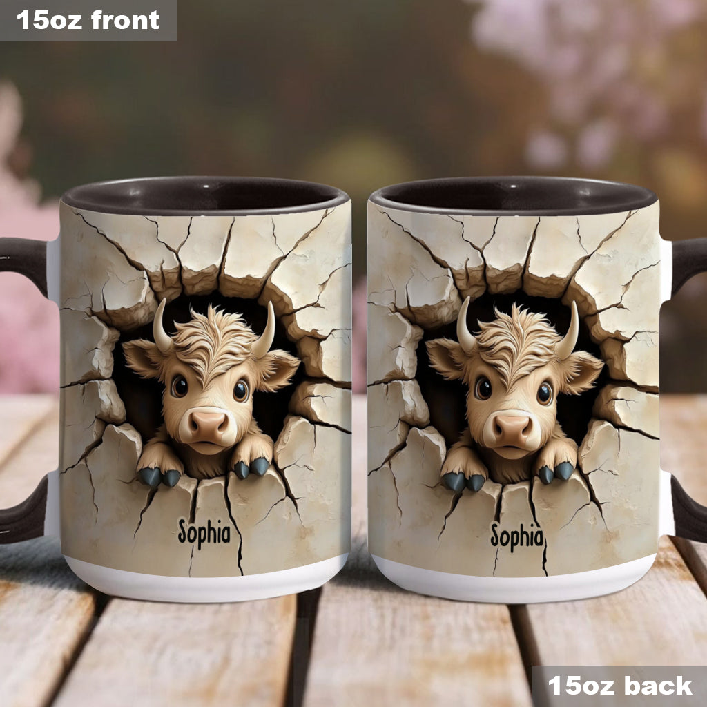 Cute Highland Cow Peeking - Personalized Highland Cow Accent Mug