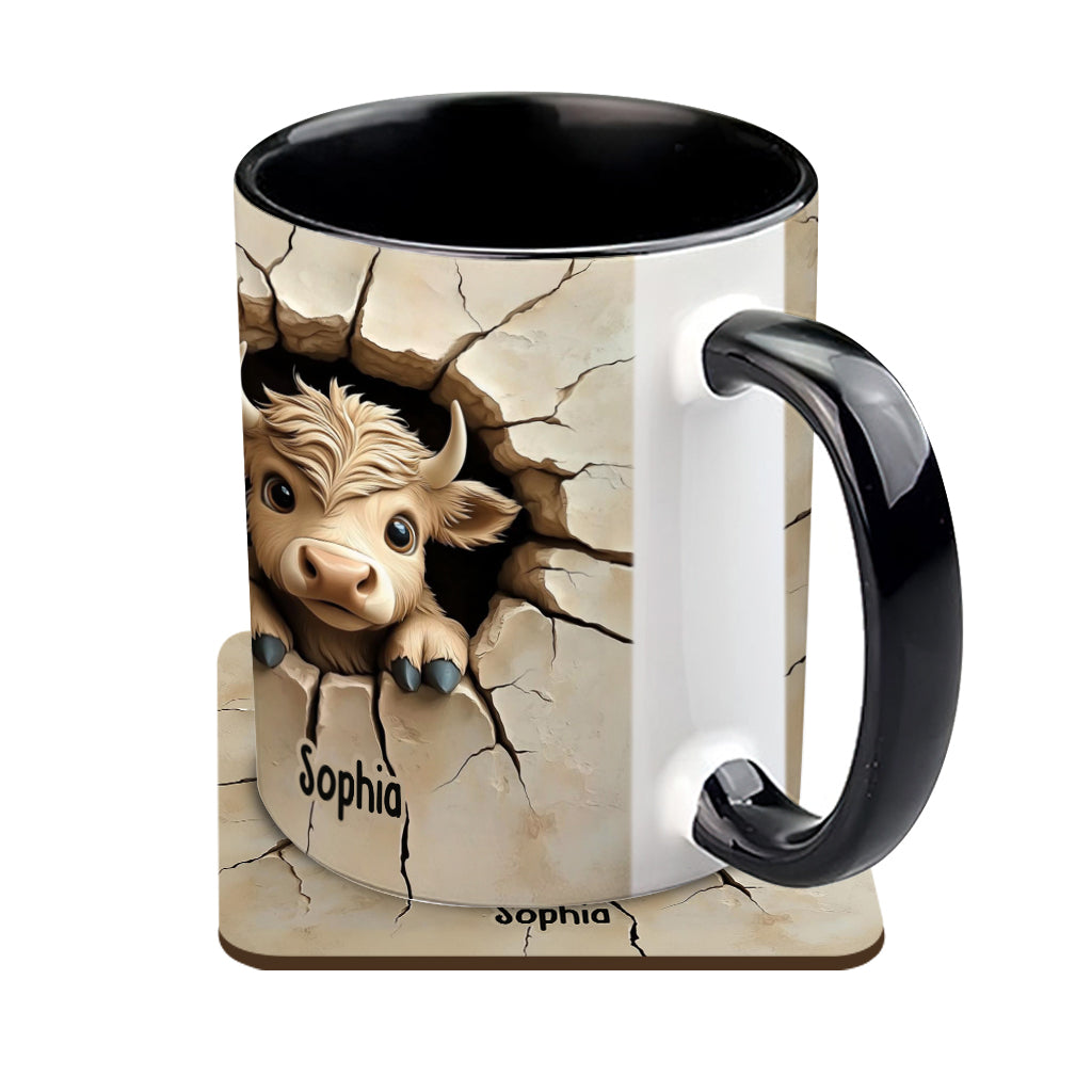Cute Highland Cow Peeking - Personalized Highland Cow Accent Mug