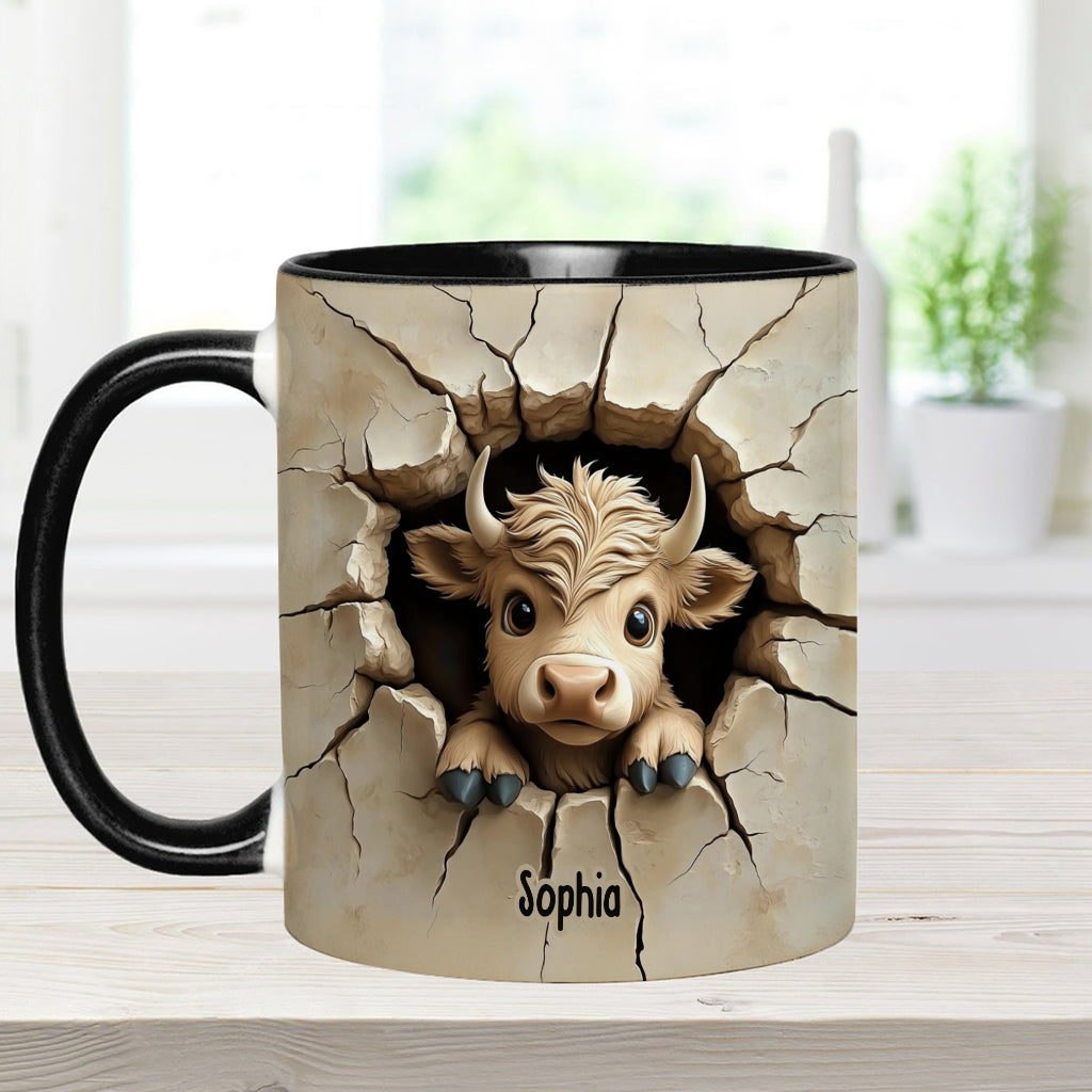 Cute Highland Cow Peeking - Personalized Highland Cow Accent Mug