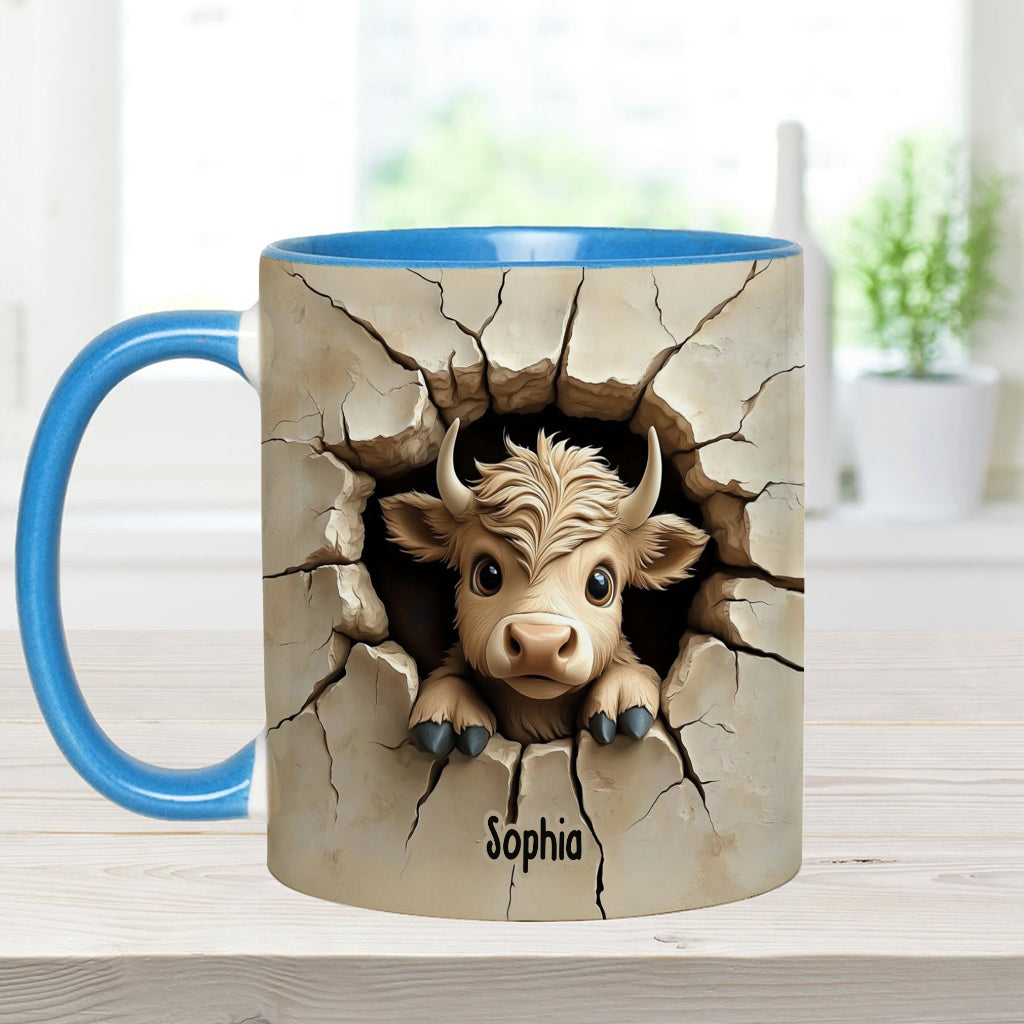 Cute Highland Cow Peeking - Personalized Highland Cow Accent Mug
