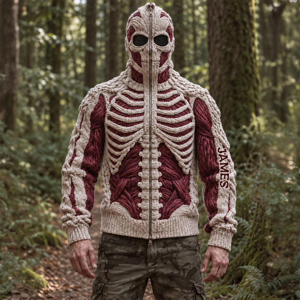 Crimson Skeleton - Personalized Halloween Full Face Zipper Hoodie