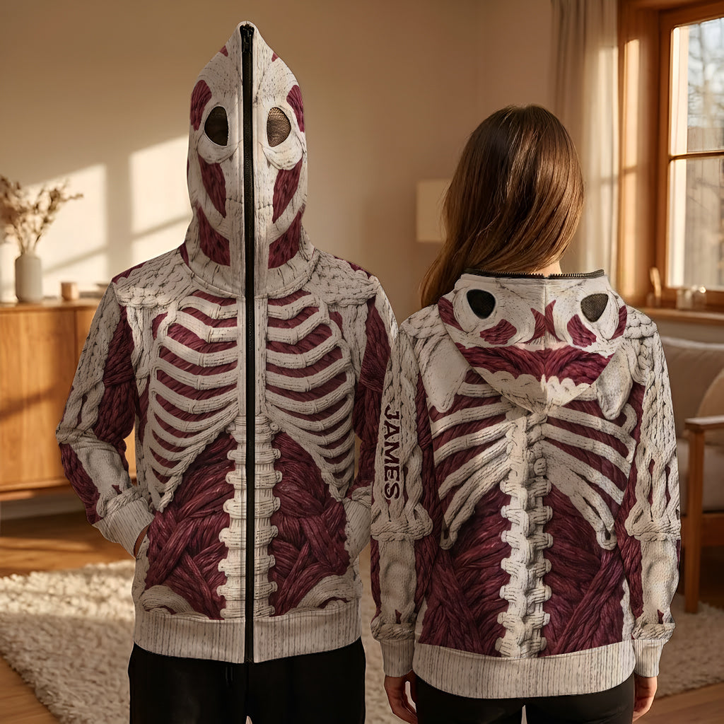 Crimson Skeleton - Personalized Halloween Full Face Zipper Hoodie
