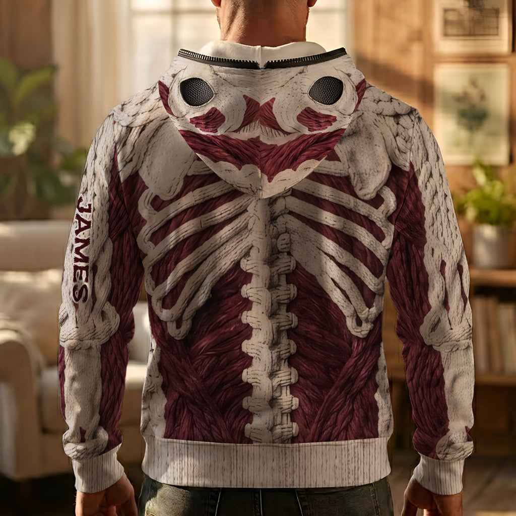 Crimson Skeleton - Personalized Halloween Full Face Zipper Hoodie