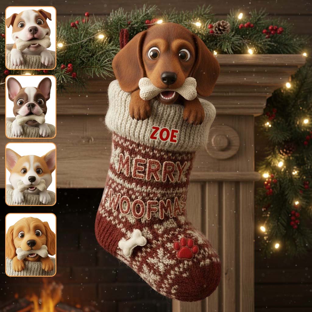 Funny Stealing Dog Bone Christmas Stocking - Personalized Dog Shaped Christmas Stocking