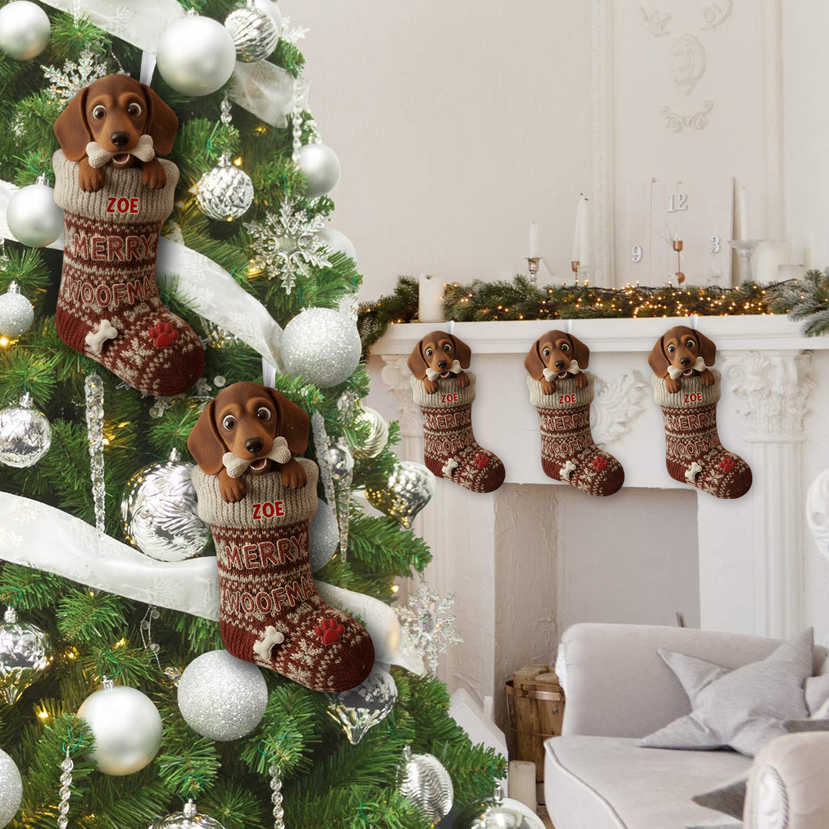 Funny Stealing Dog Bone Christmas Stocking - Personalized Dog Shaped Christmas Stocking