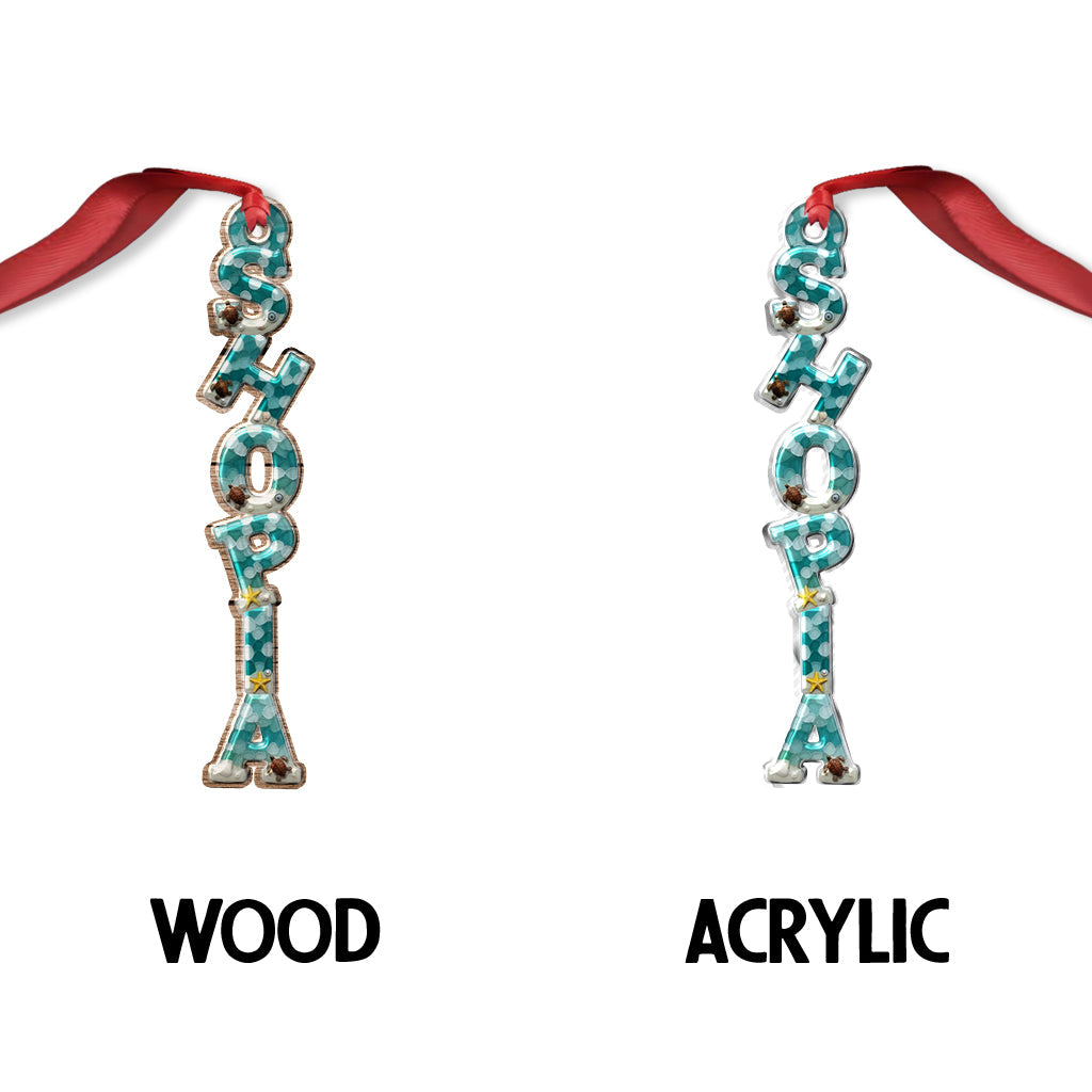 Sea Glass-Textured Christmas Alphabet - Personalized Family Custom Shaped Ornament