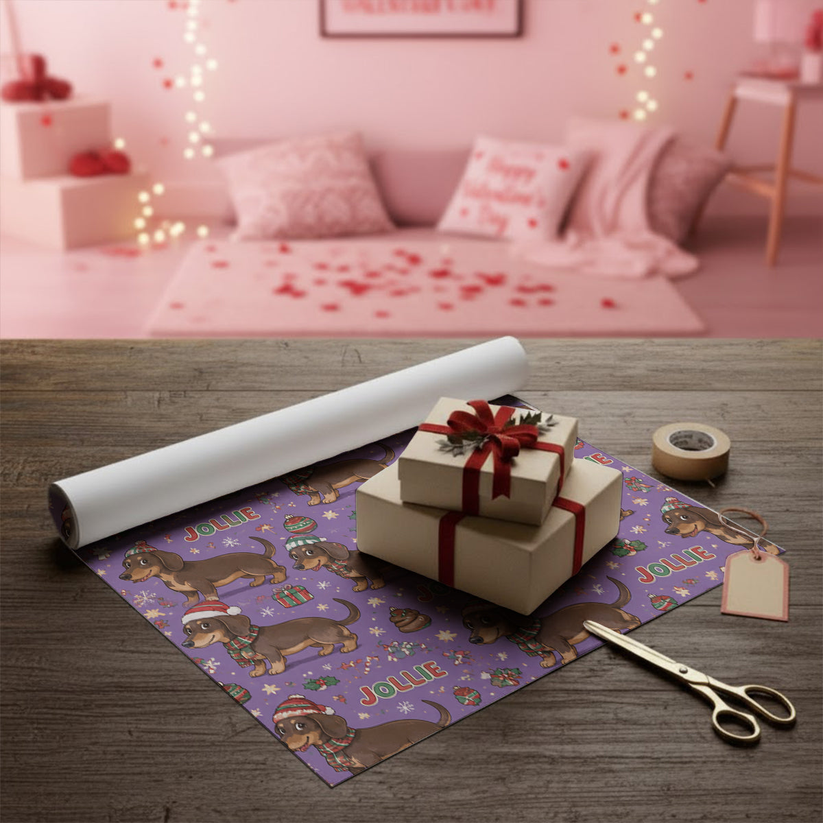 Cheerful Christmas - Personalized Dog Wrapping Papers