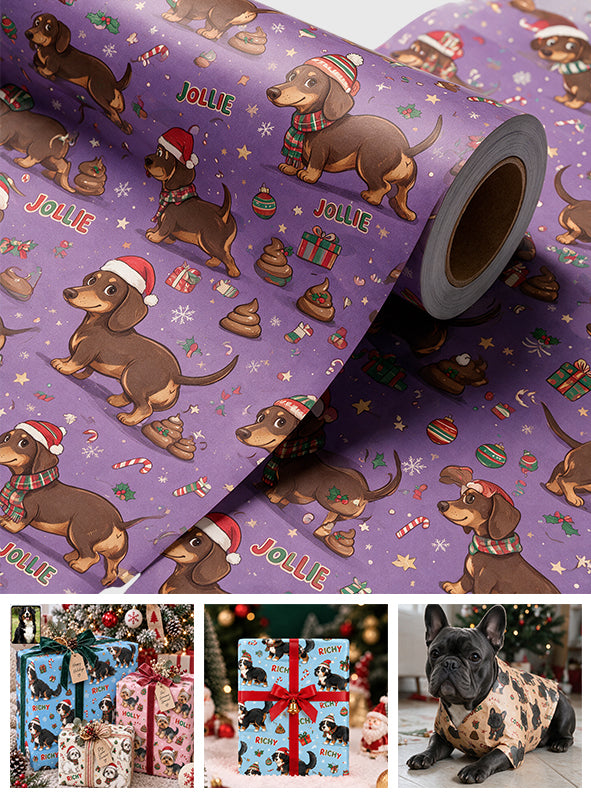 Cheerful Christmas - Personalized Dog Wrapping Papers