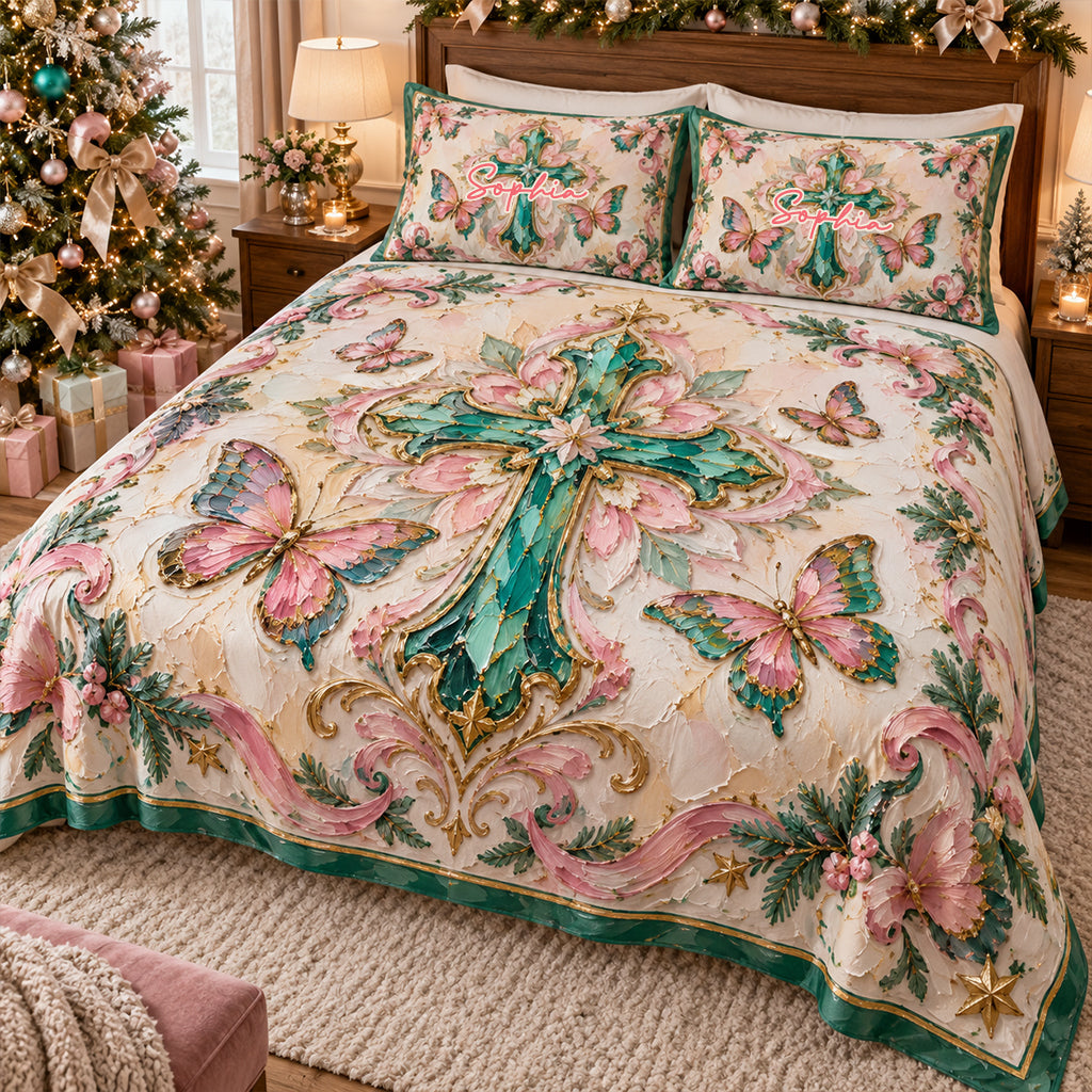 Merry Christmas - Personalized Christian Quilt Set
