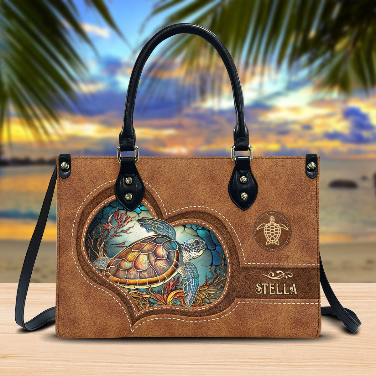 Turtle Lover - Personalized Turtle Leather Handbag
