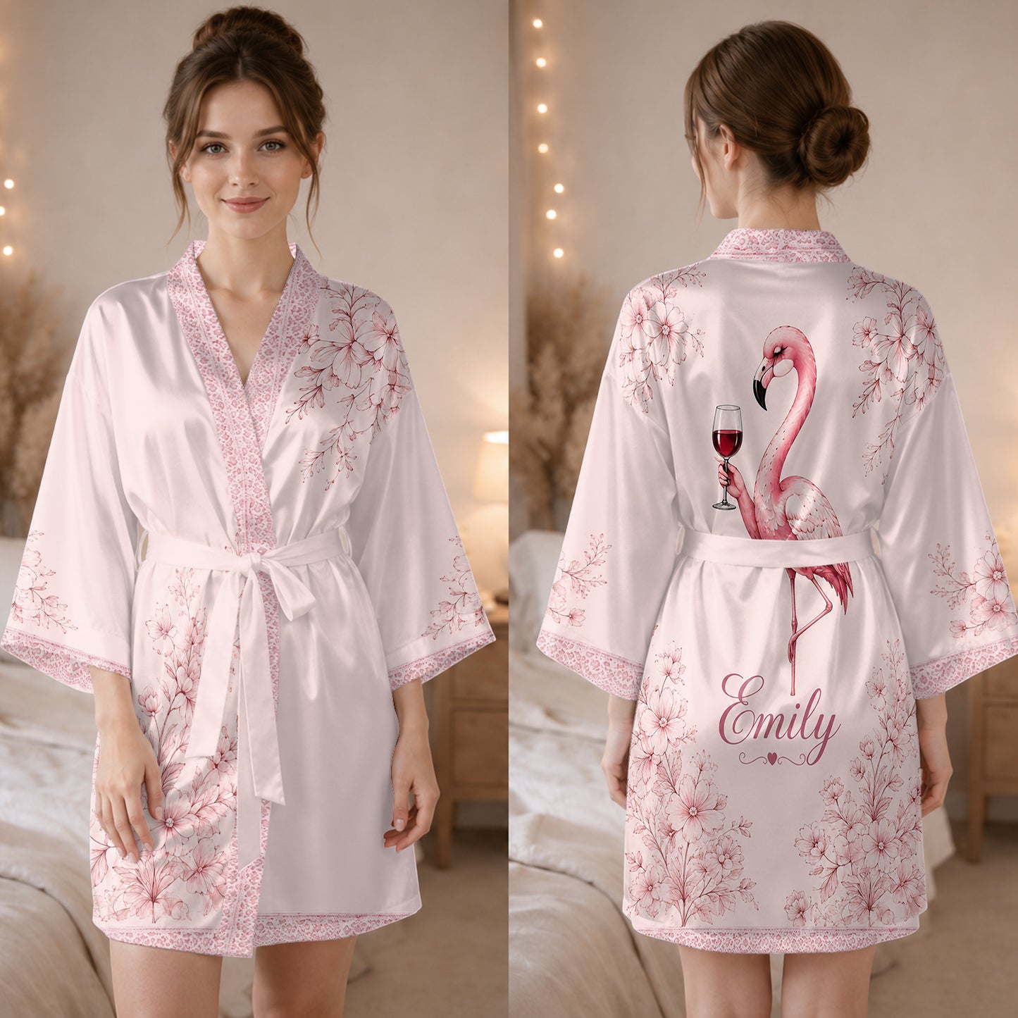 Beautiful Falmingo - Personalized Flamingo Satin Robe