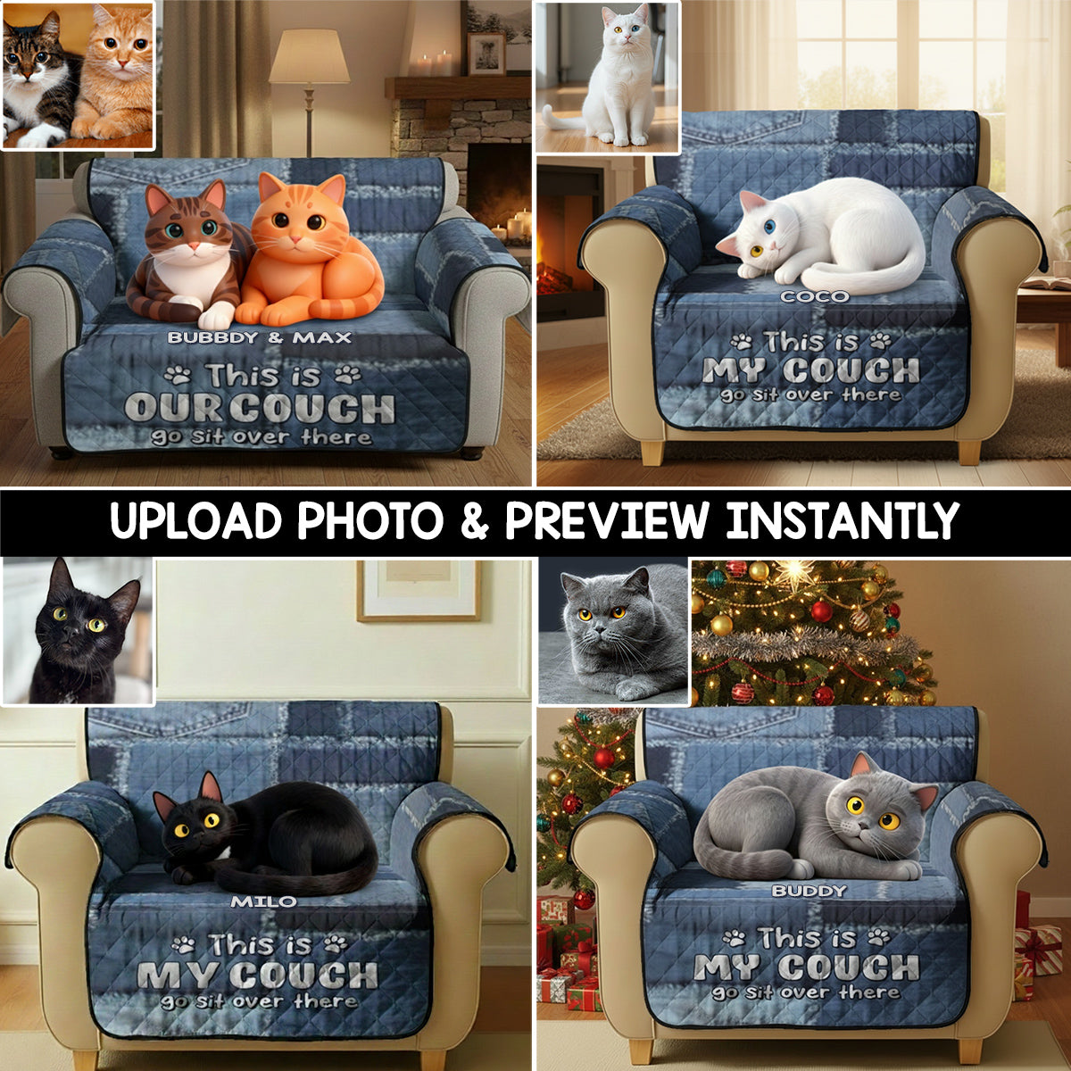 Playful Cat - Personalized Cat Quilted Sofa/Couch Cover