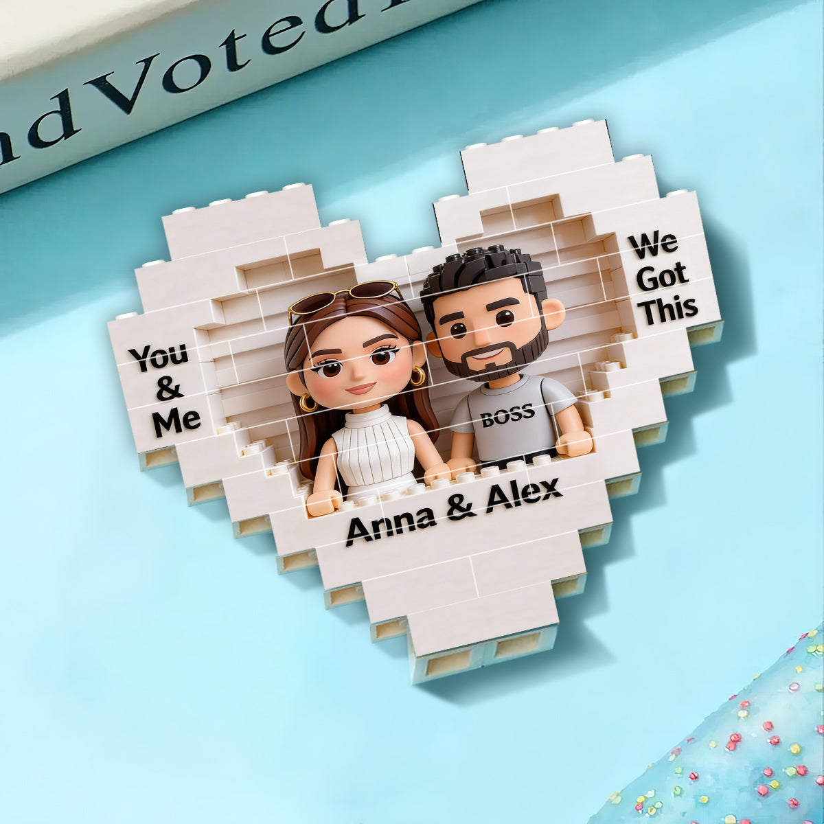 Together We Build A Life We Love - Personalized Couple Heart Building Brick Blocks Printed On Both Sides