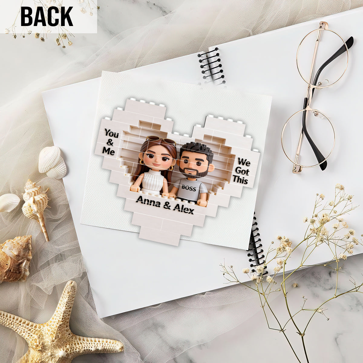 Together We Build A Life We Love - Personalized Couple Heart Building Brick Blocks Printed On Both Sides