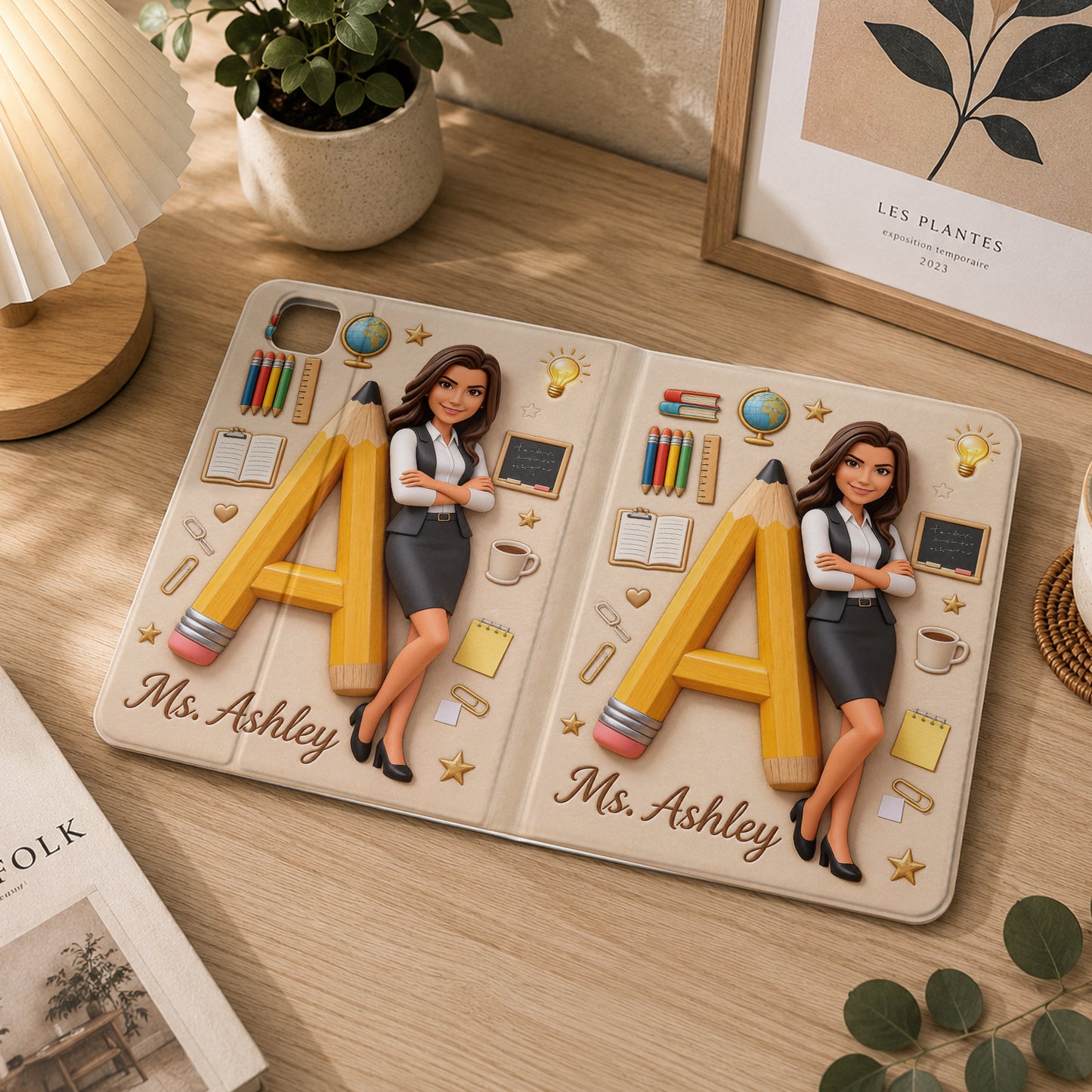 Custom Alphabet, Any Photo - Personalized Teacher Tablet Cover With Pen Slot