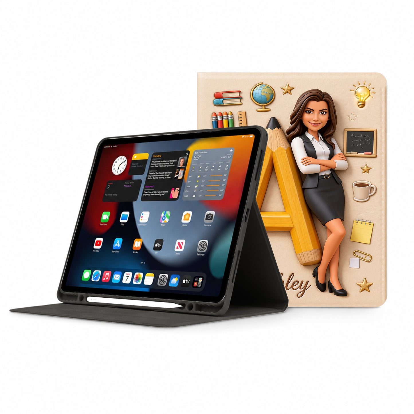 Custom Alphabet, Any Photo - Personalized Teacher Tablet Cover With Pen Slot