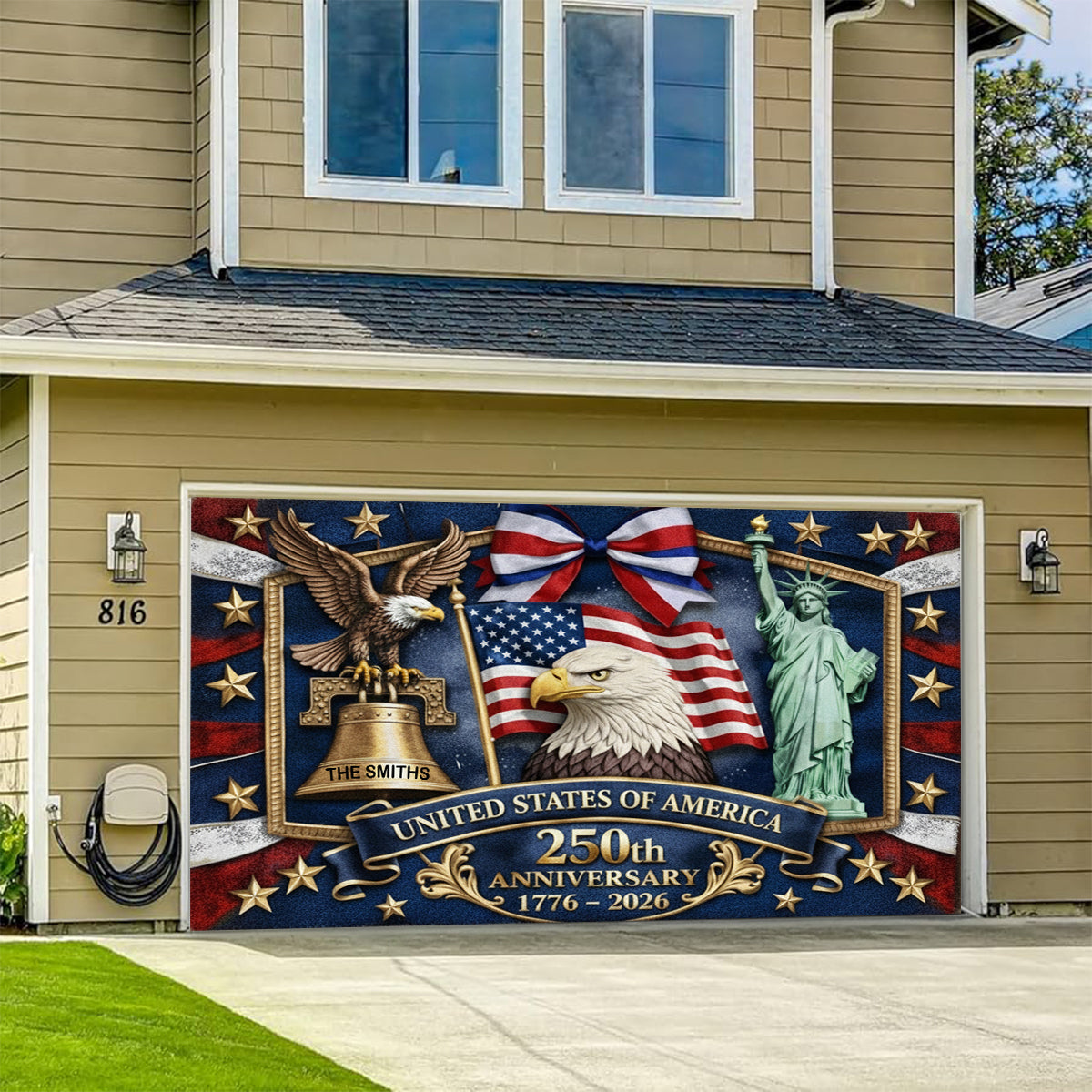 USA 250th Anniversary - Personalized Patriot Garage Door Banner