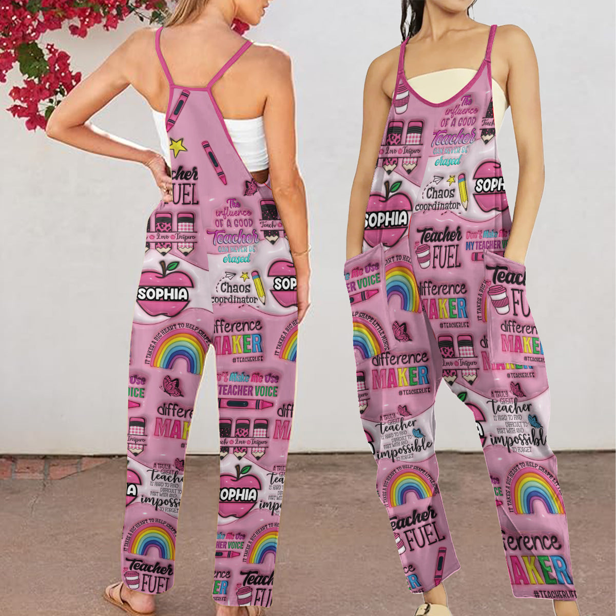 Best Teacher Ever - Personalized Teacher Loose-Fit Overalls/ Rompers
