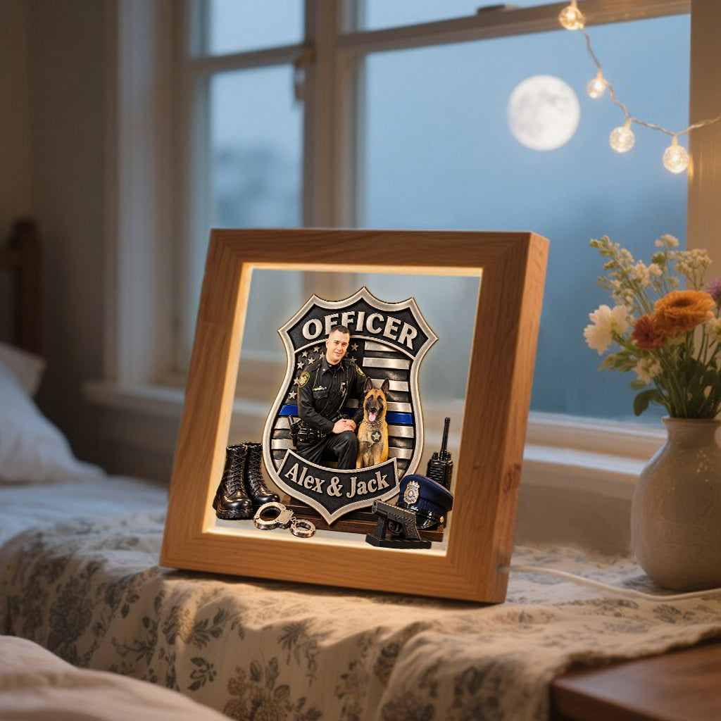 Any Police Photo Office Decoration - Personalized Police Officer Wooden Frame LED Light