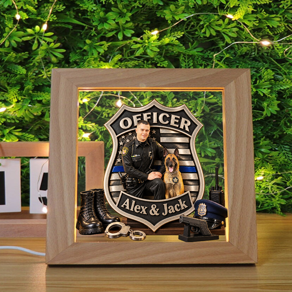 Any Police Photo Office Decoration - Personalized Police Officer Wooden Frame LED Light