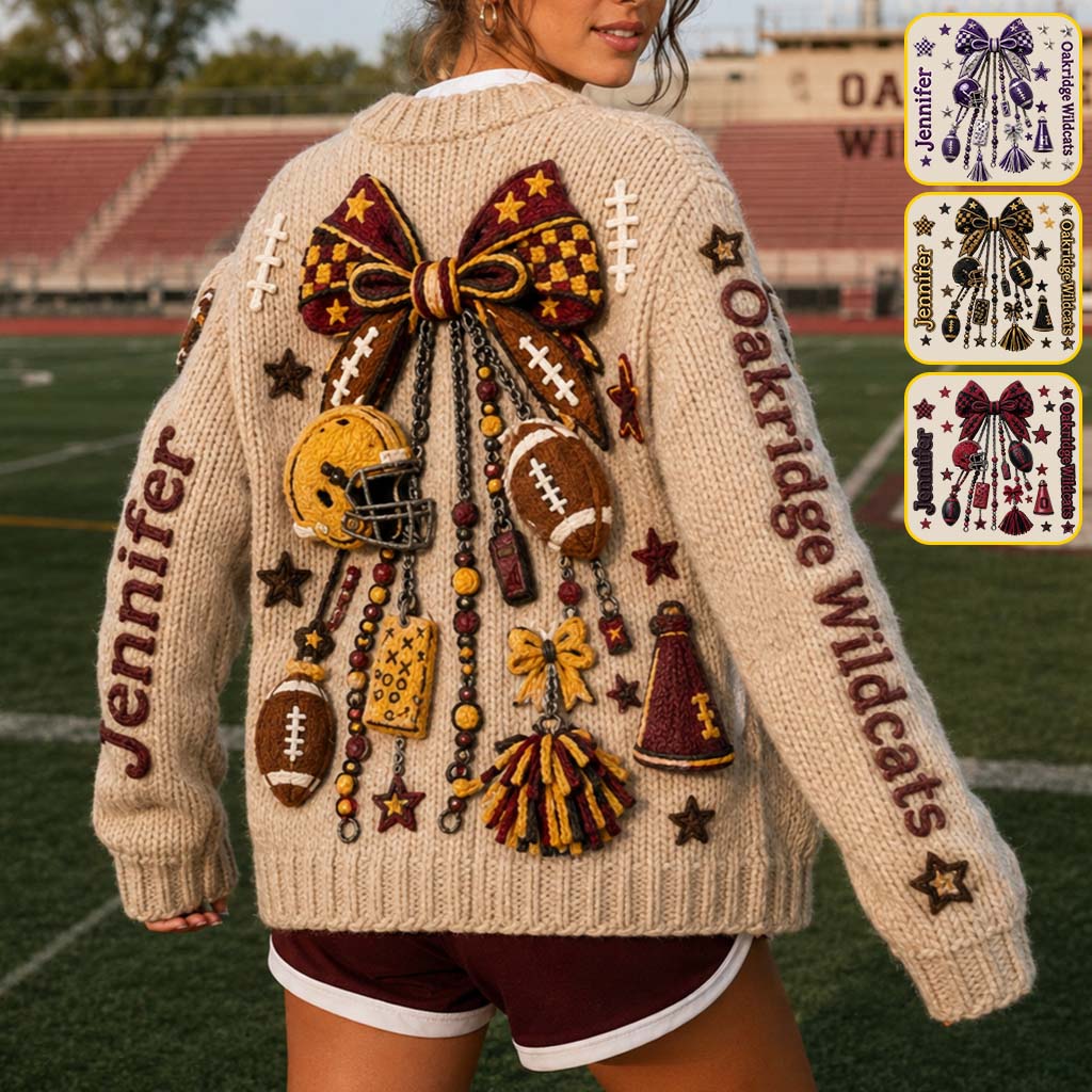 School Football Spirit - Personalized Football Cardigan Sweater