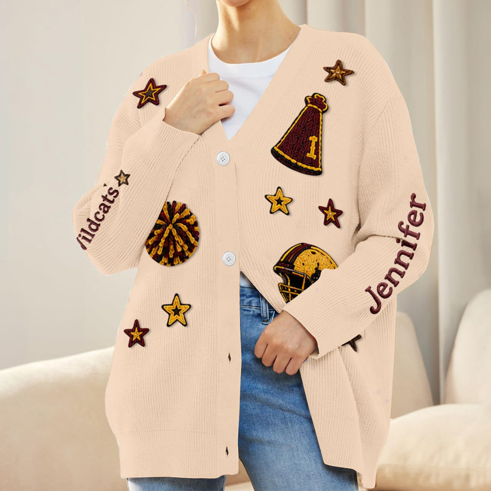 School Football Spirit - Personalized Football Cardigan Sweater