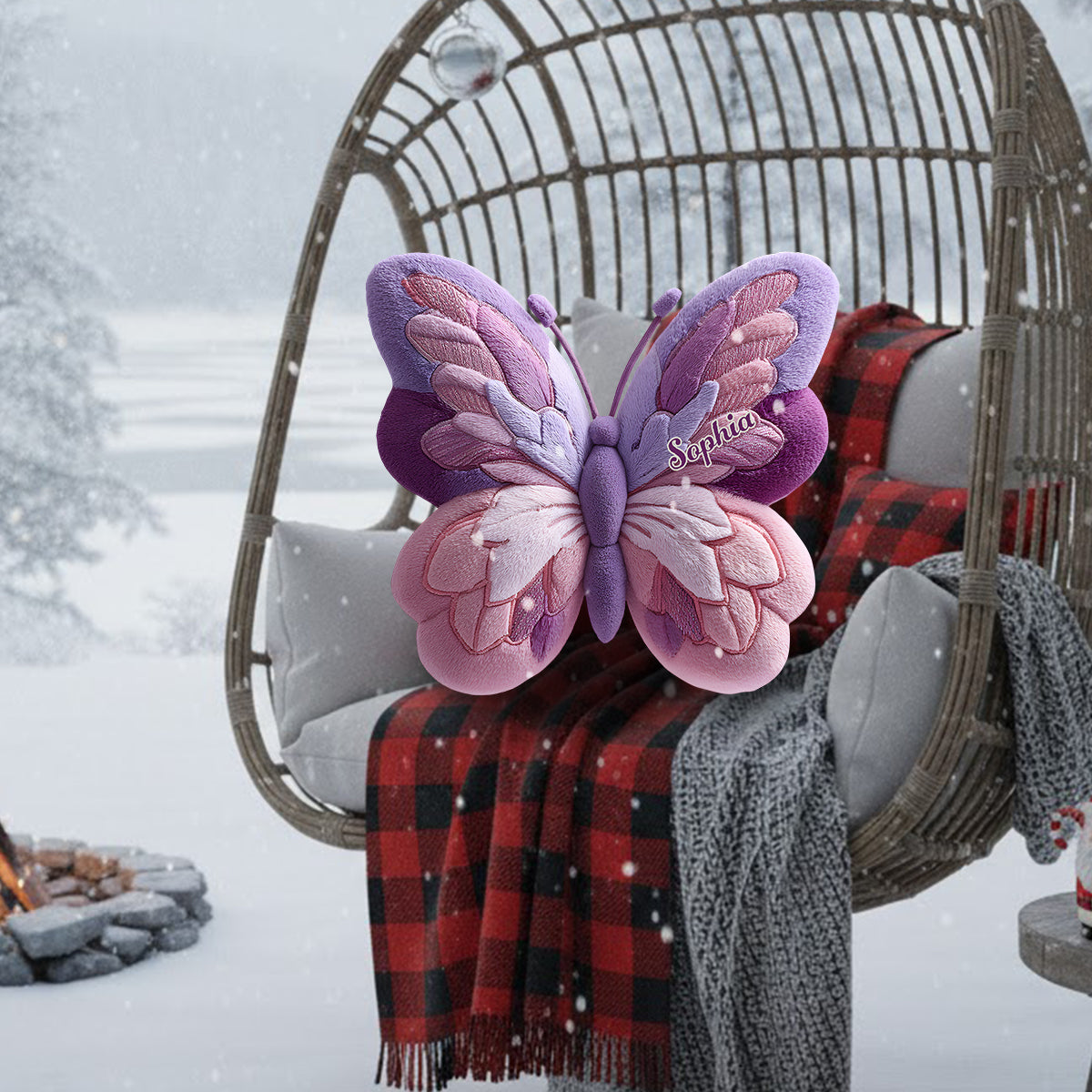 Fluffy Butterfly - Personalized Butterfly Faux Fur Shaped Pillow