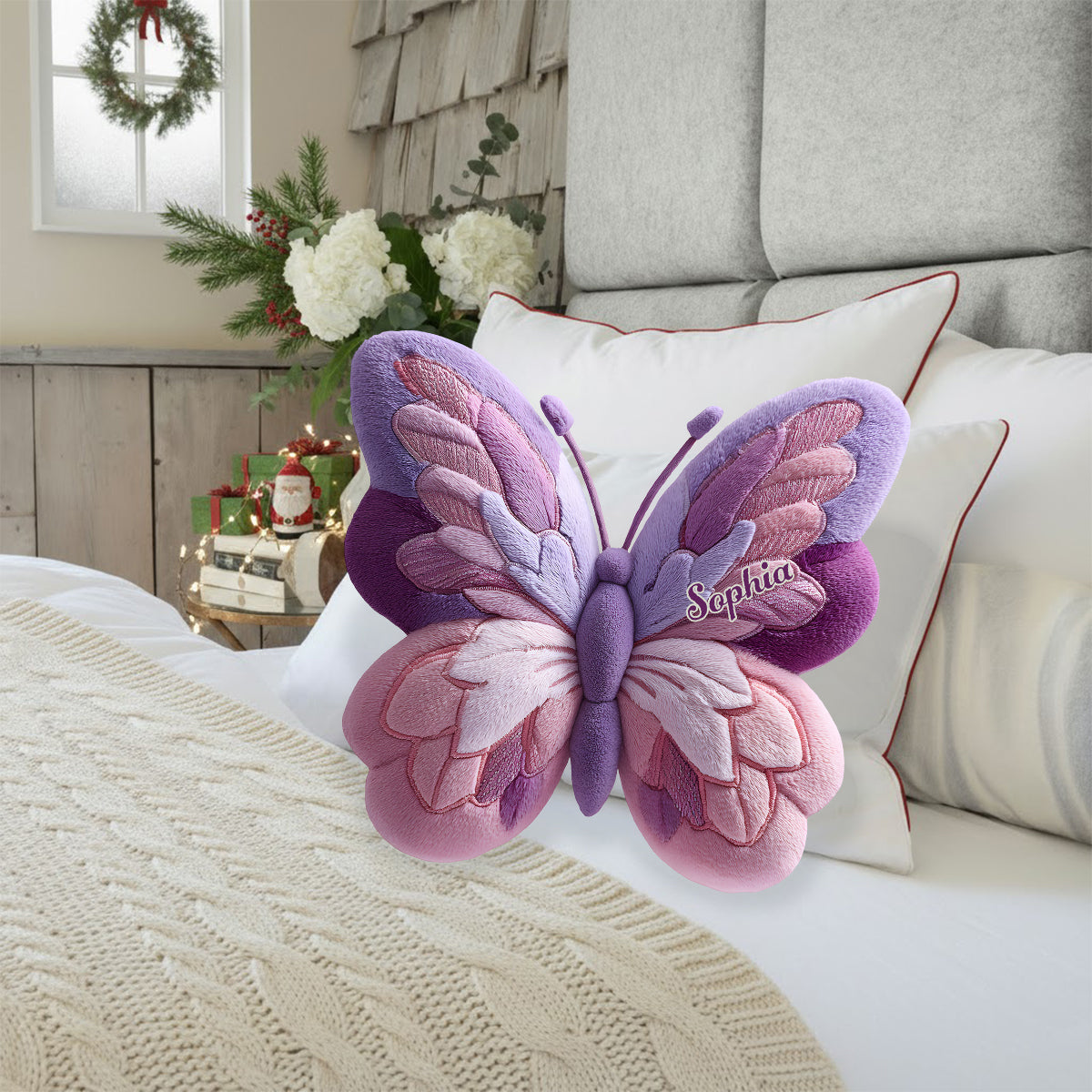 Fluffy Butterfly - Personalized Butterfly Faux Fur Shaped Pillow
