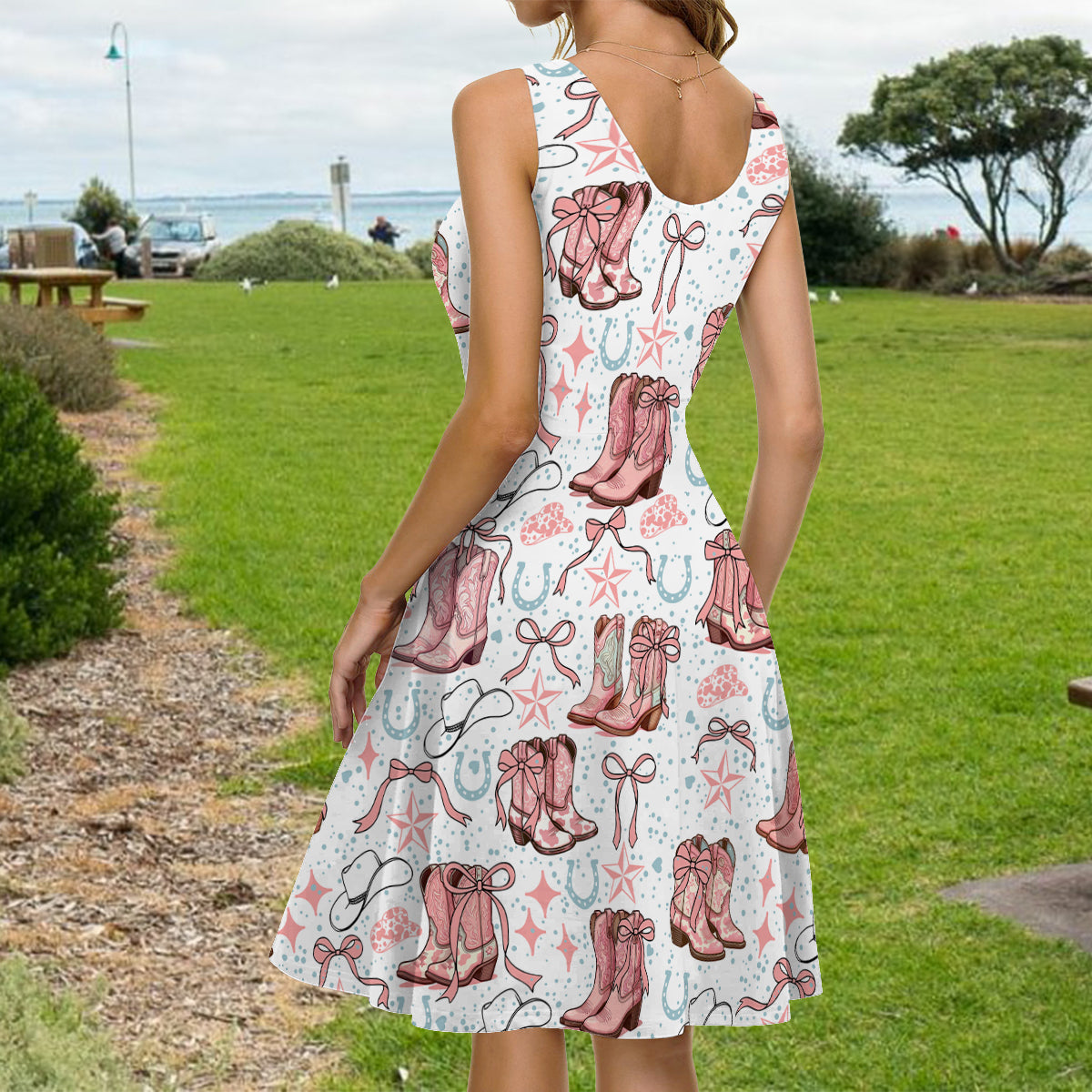 Coquette Cowgirl Boots and Bows - Personalized Cowgirl Sleeveless Dress