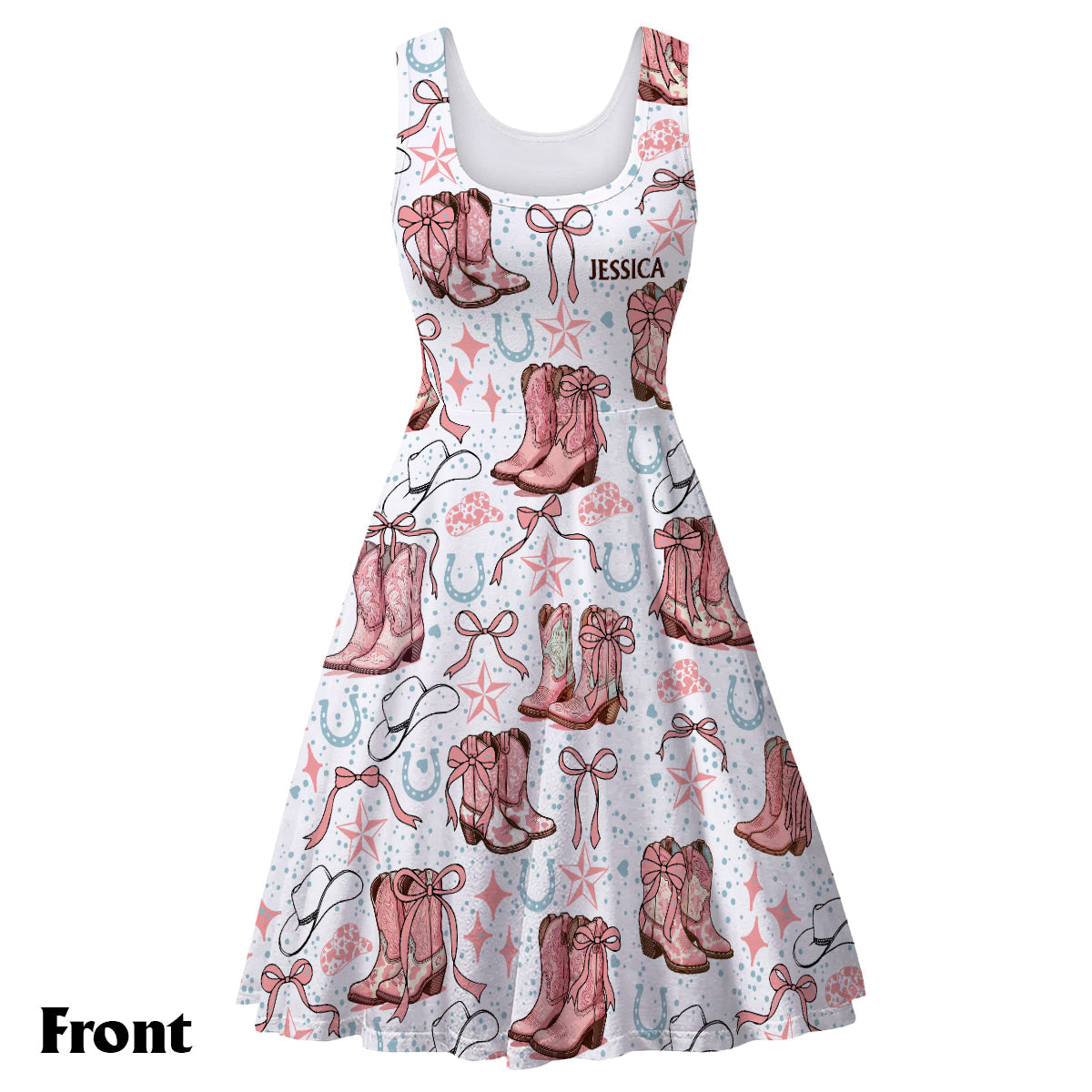 Coquette Cowgirl Boots and Bows - Personalized Cowgirl Sleeveless Dress