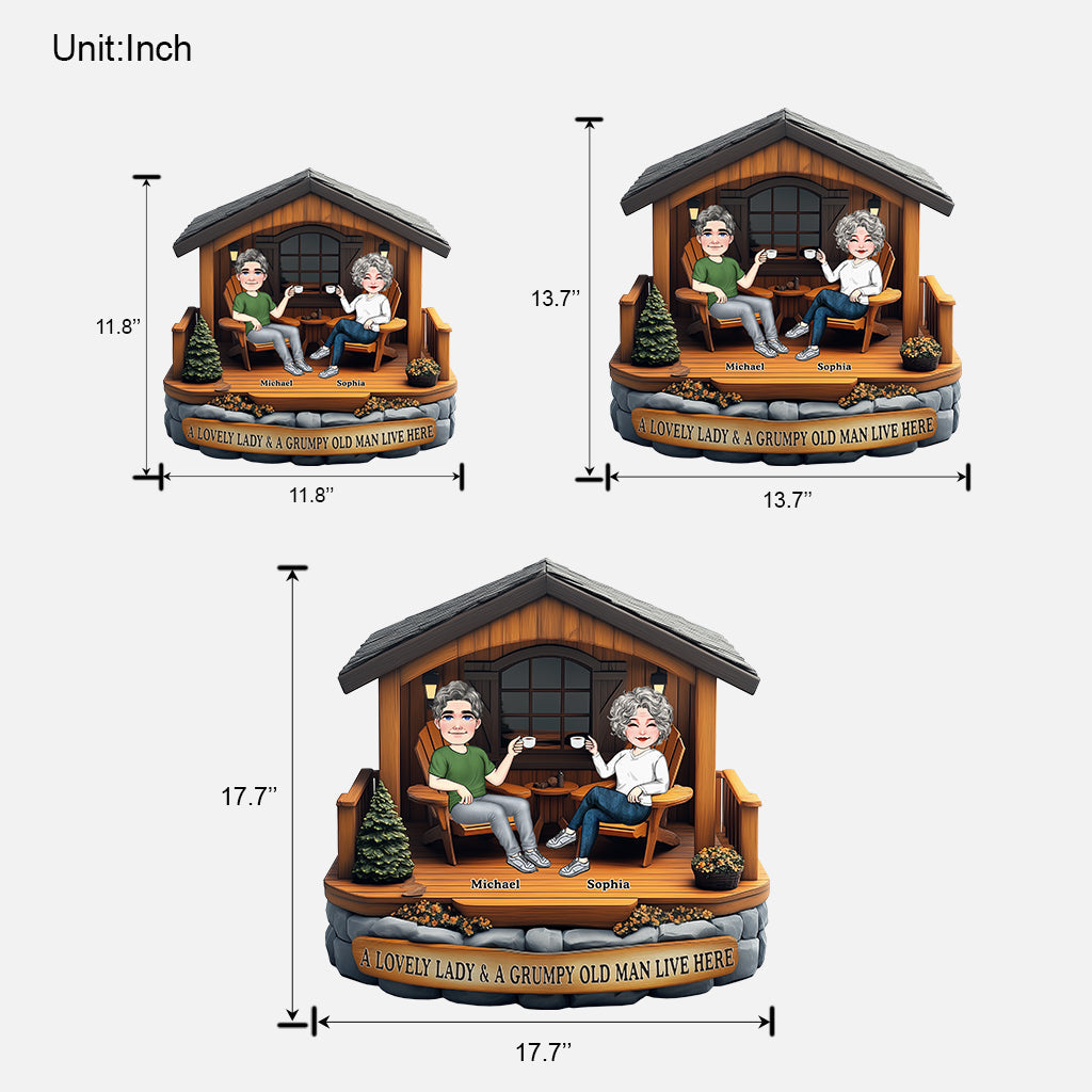 A Lovely Lady A Grumpy Old Man Live Here - Personalized Couple Custom Shaped Wood Sign