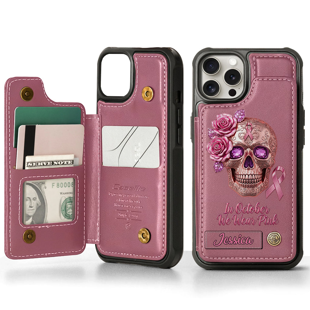 Skull And Ribbon - Personalized Breast Cancer Awareness Wallet Phone Case