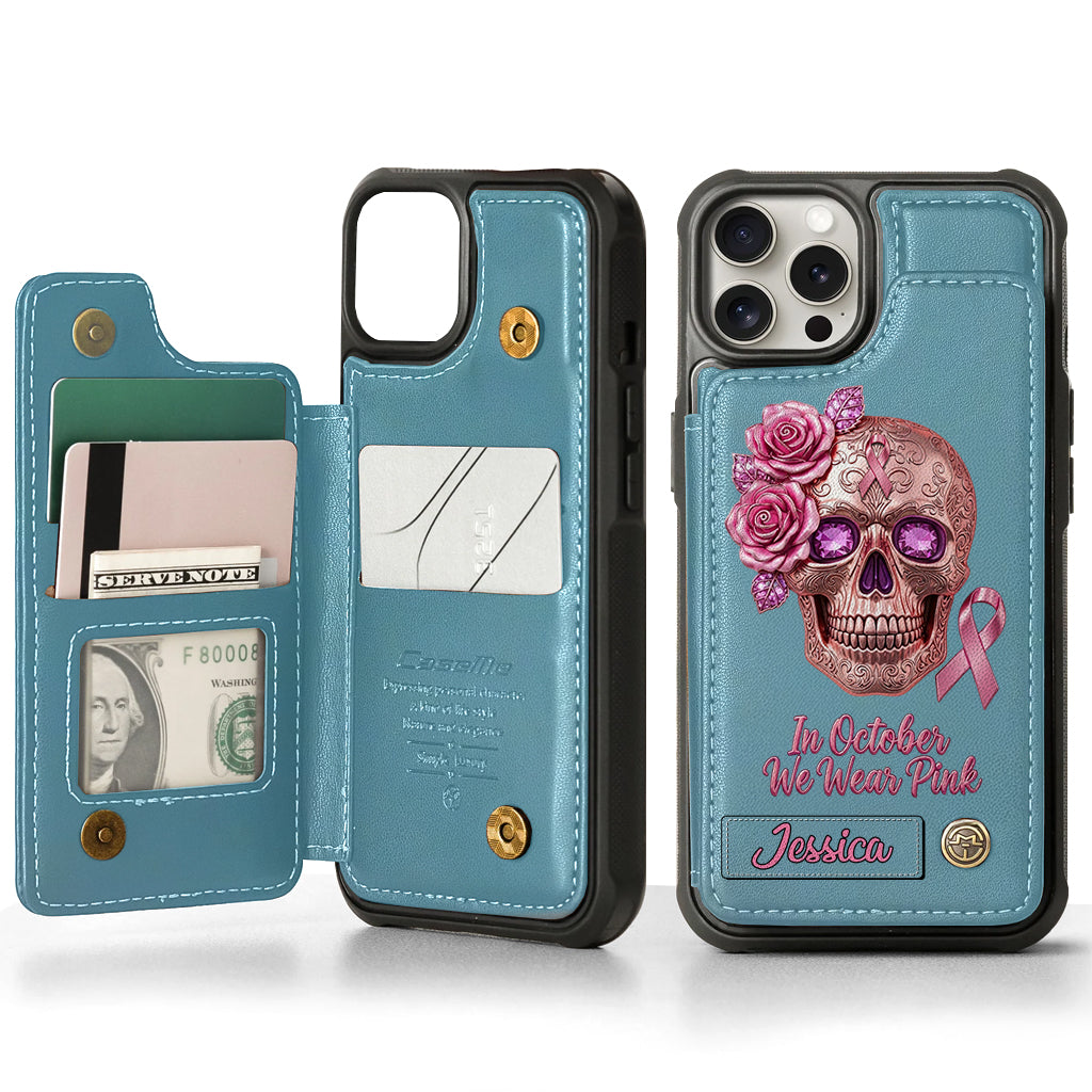 Skull And Ribbon - Personalized Breast Cancer Awareness Wallet Phone Case
