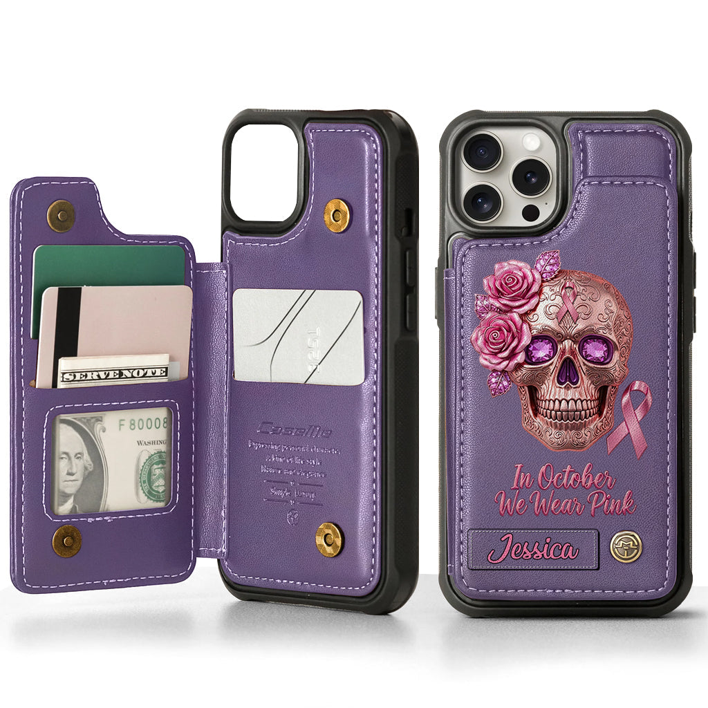 Skull And Ribbon - Personalized Breast Cancer Awareness Wallet Phone Case