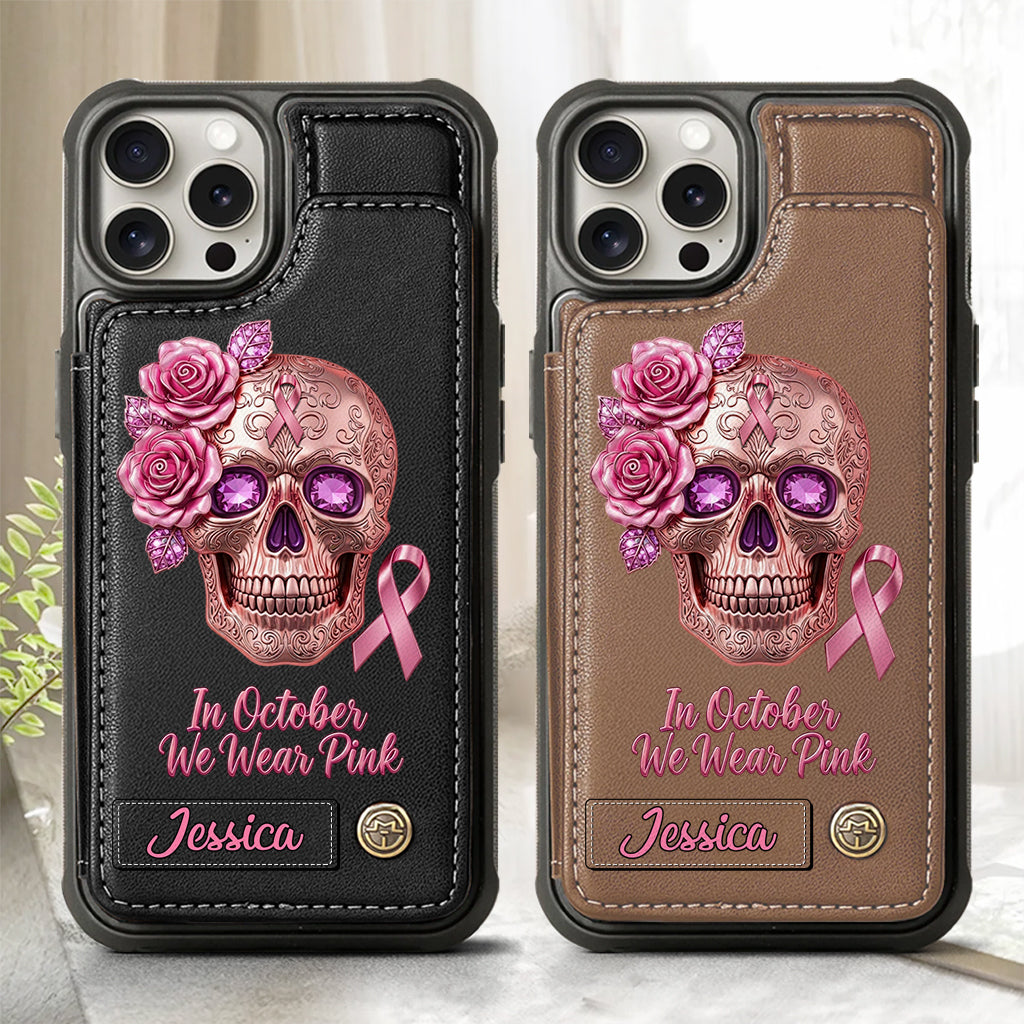 Skull And Ribbon - Personalized Breast Cancer Awareness Wallet Phone Case